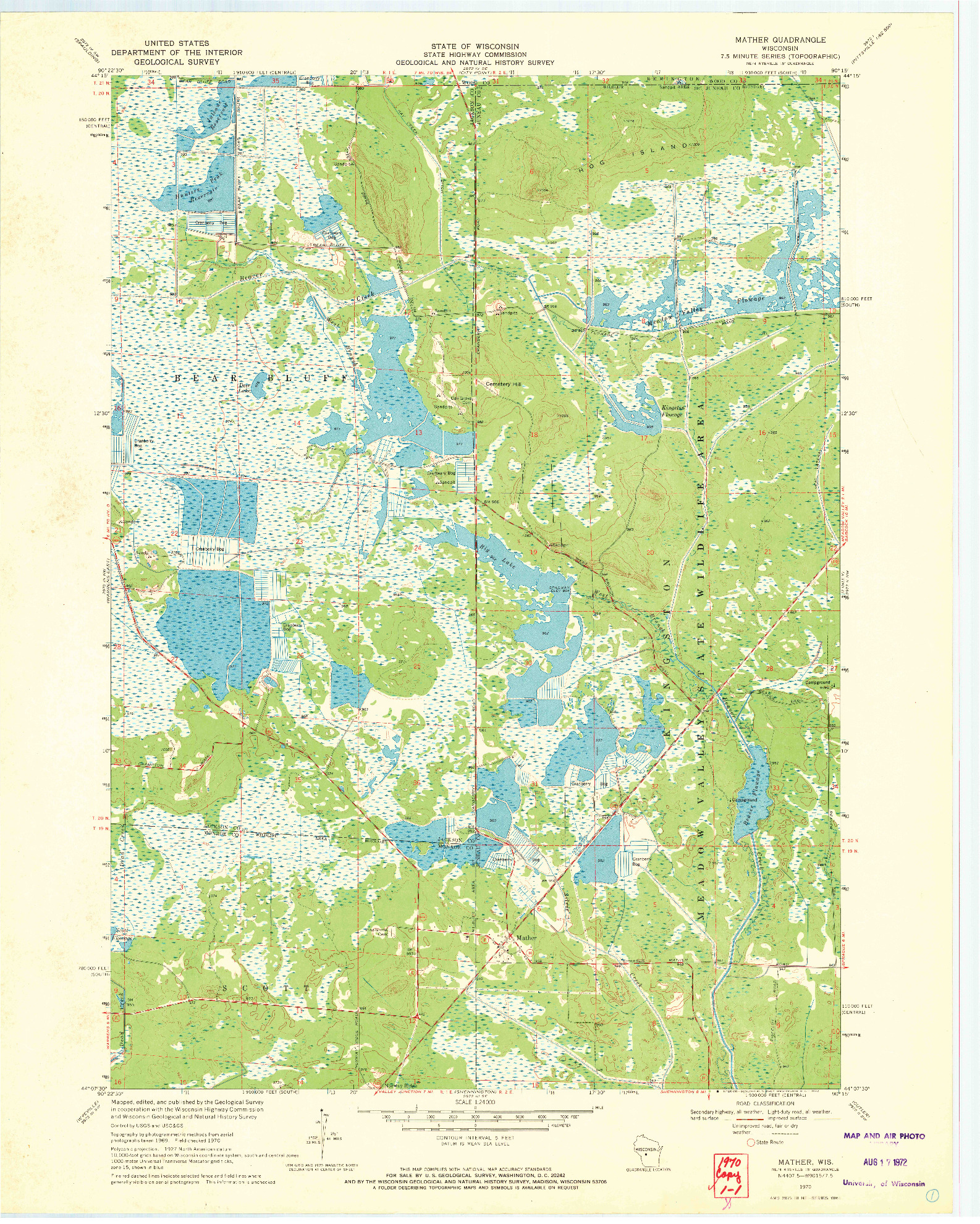 USGS 1:24000-SCALE QUADRANGLE FOR MATHER, WI 1970