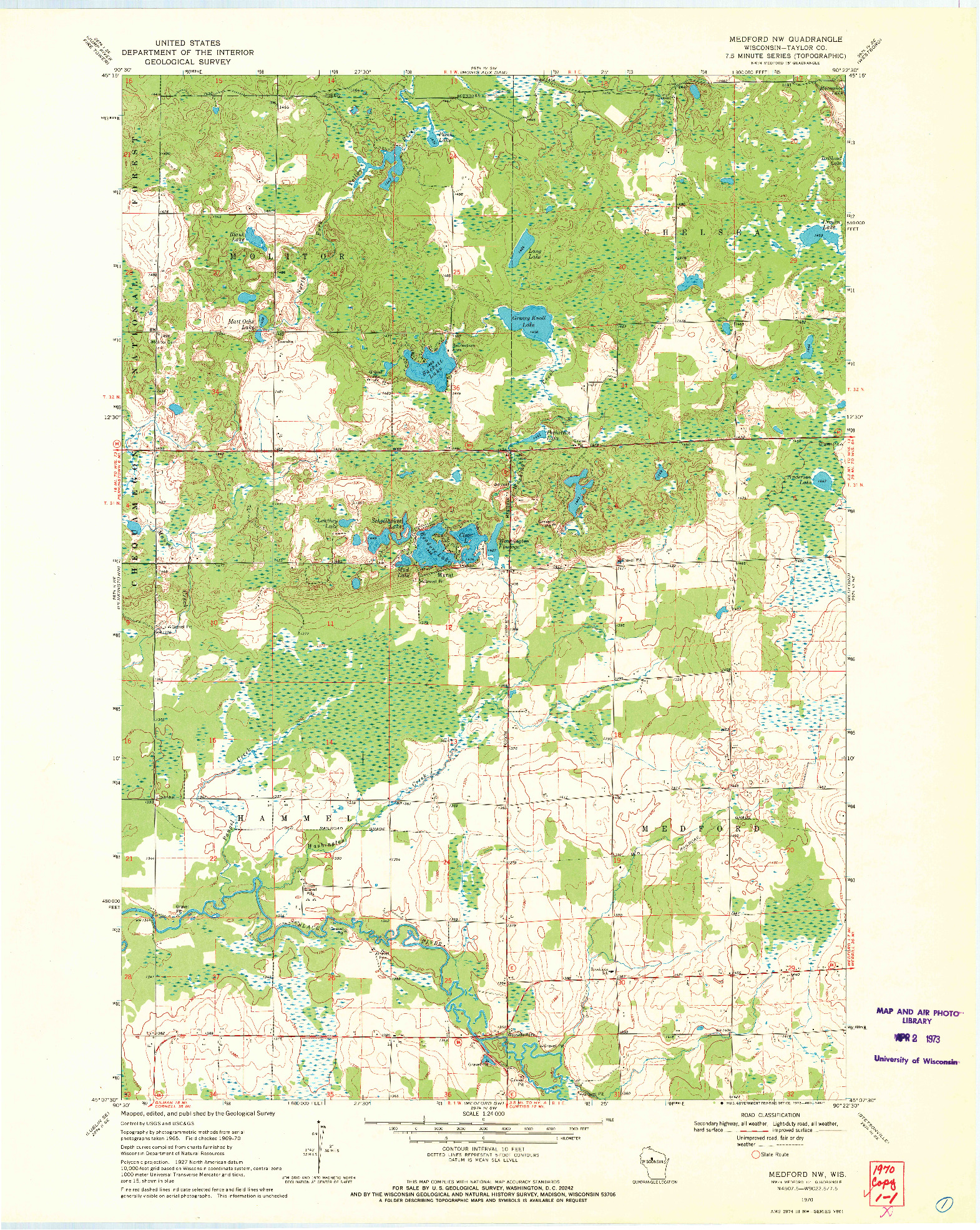 USGS 1:24000-SCALE QUADRANGLE FOR MEDFORD NW, WI 1970