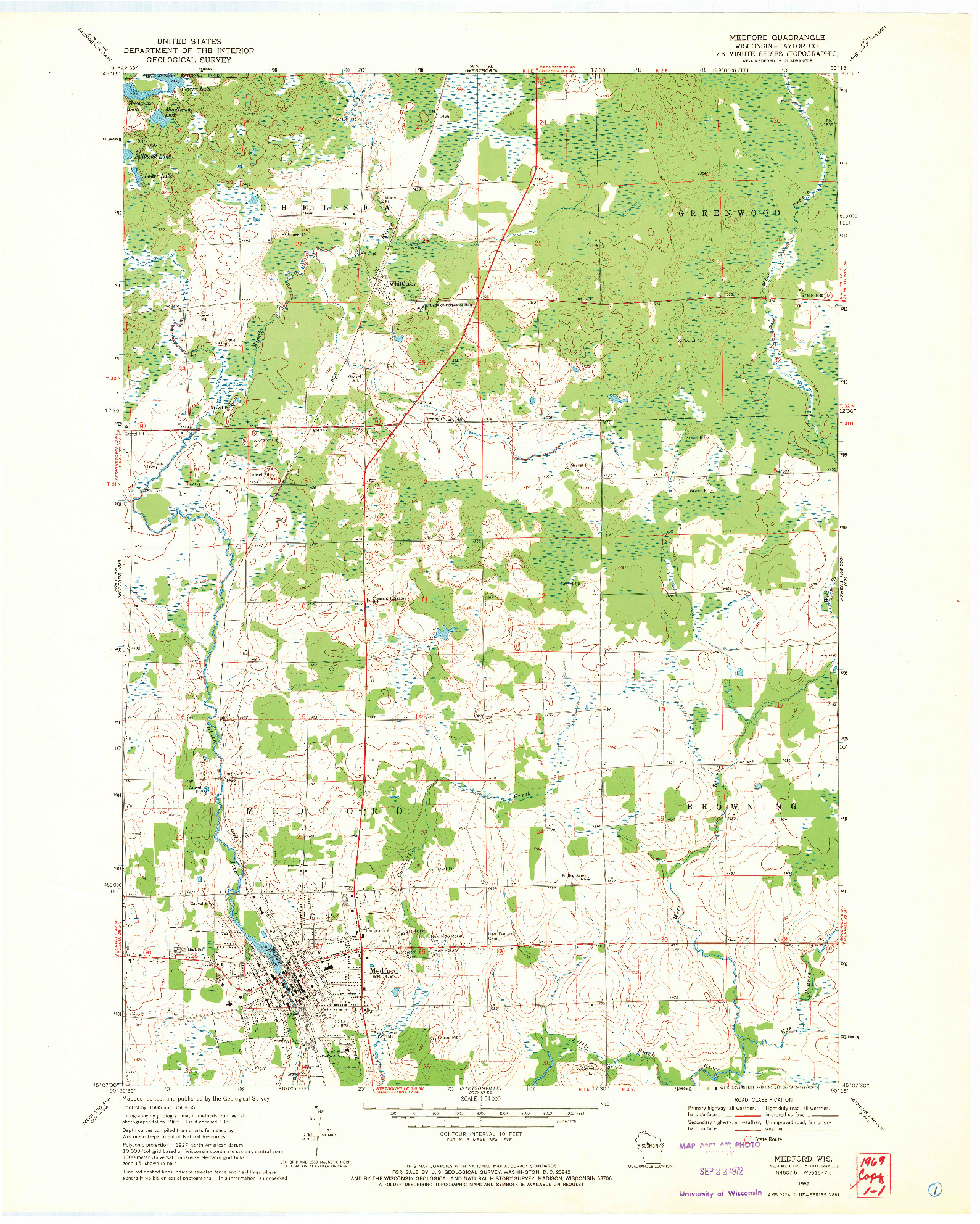 USGS 1:24000-SCALE QUADRANGLE FOR MEDFORD, WI 1969