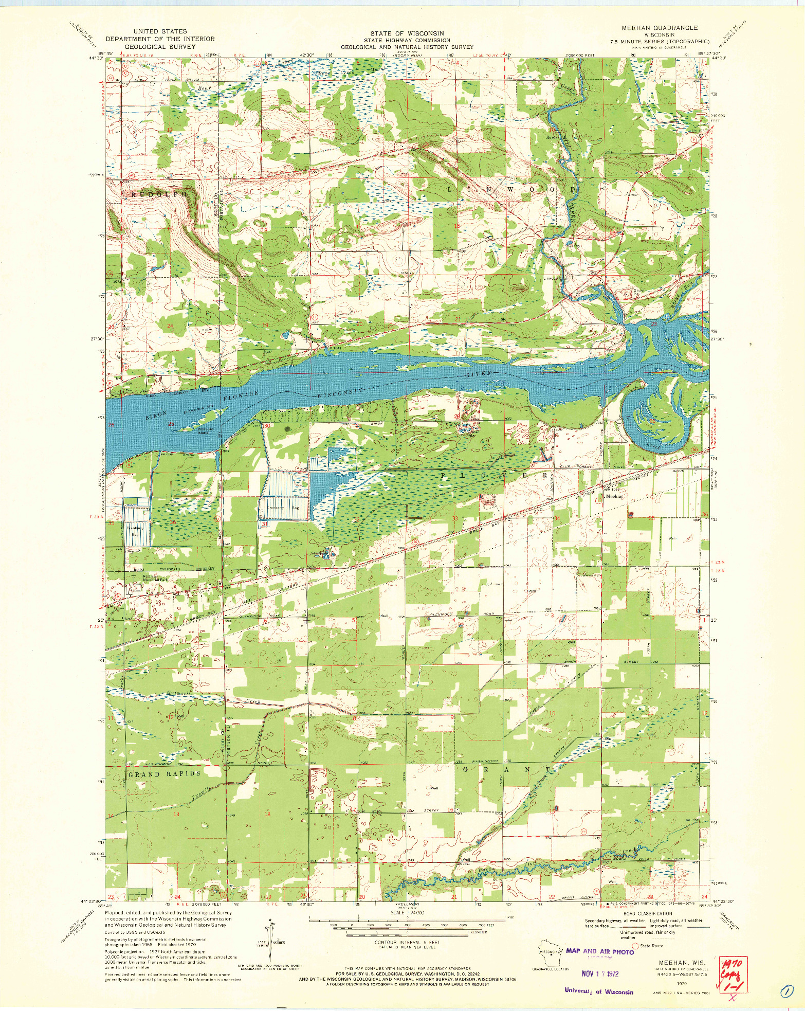 USGS 1:24000-SCALE QUADRANGLE FOR MEEHAN, WI 1970