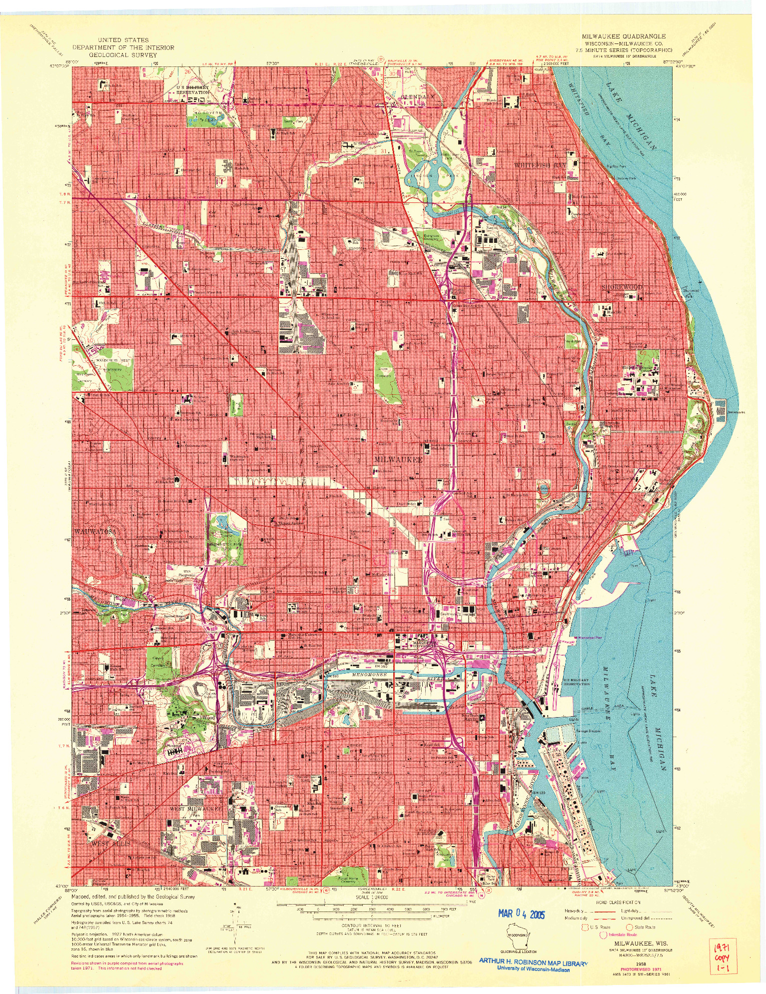 USGS 1:24000-SCALE QUADRANGLE FOR MILWAUKEE, WI 1958