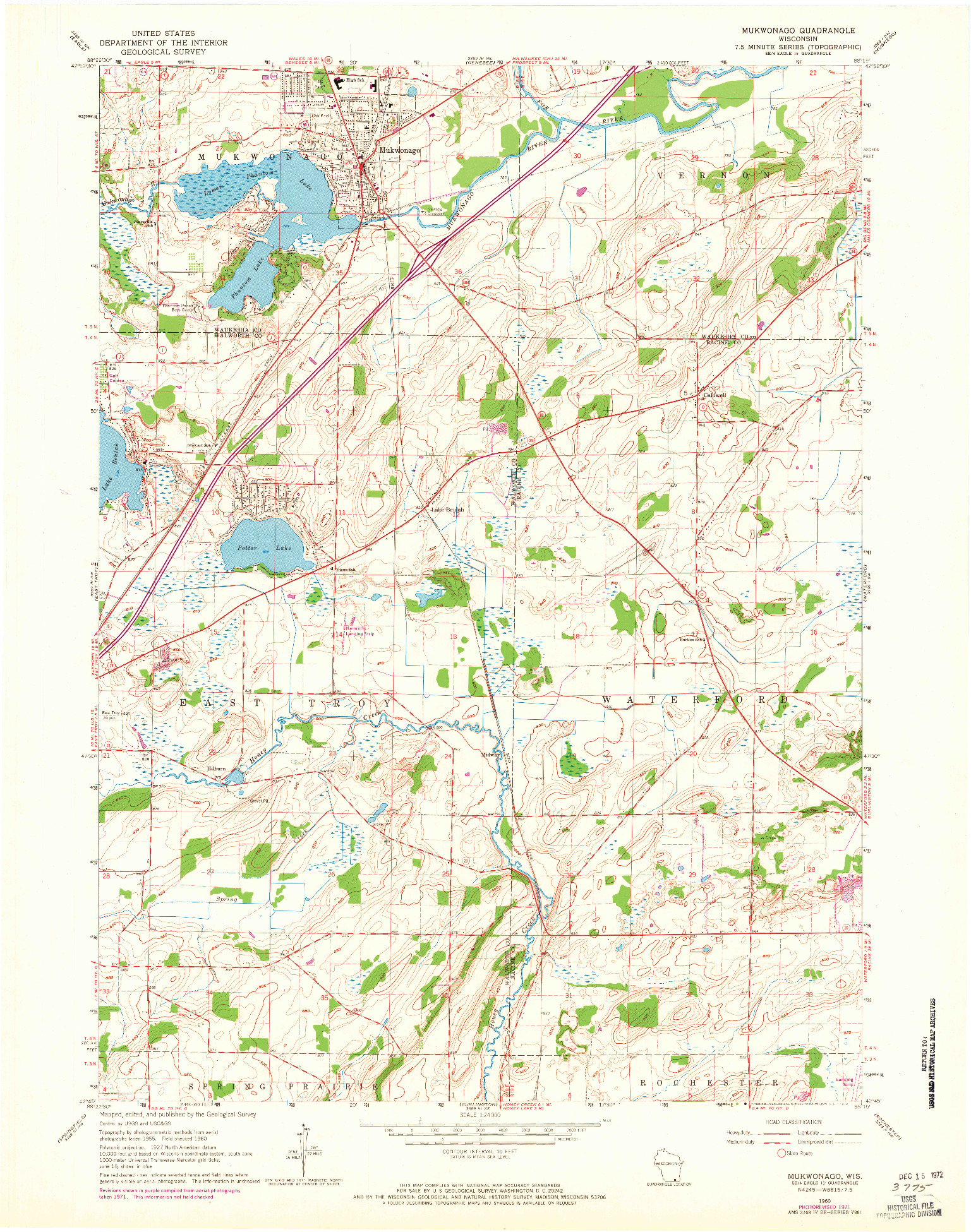 USGS 1:24000-SCALE QUADRANGLE FOR MUKWONAGO, WI 1960