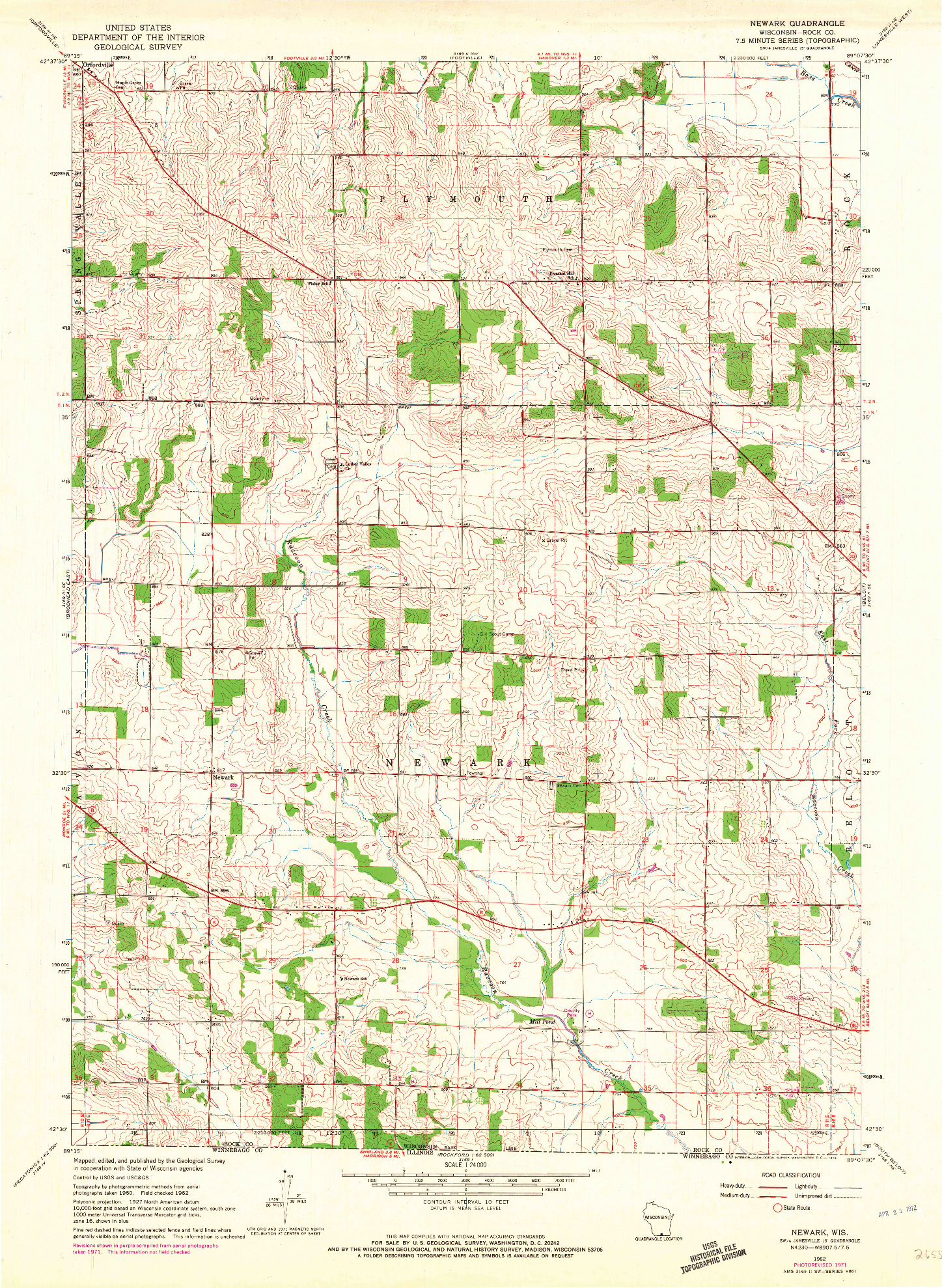 USGS 1:24000-SCALE QUADRANGLE FOR NEWARK, WI 1962
