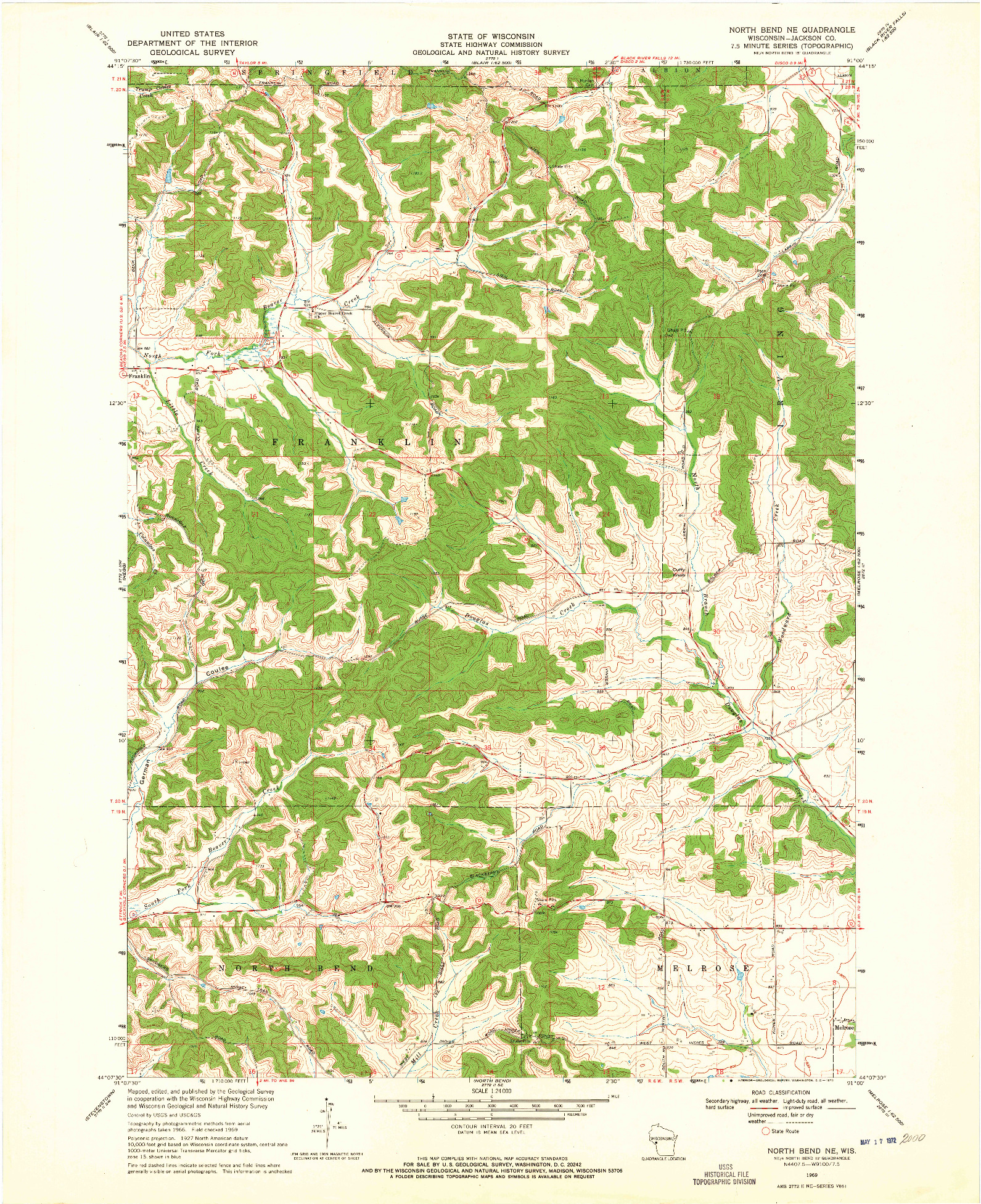 USGS 1:24000-SCALE QUADRANGLE FOR NORTH BEND NE, WI 1969