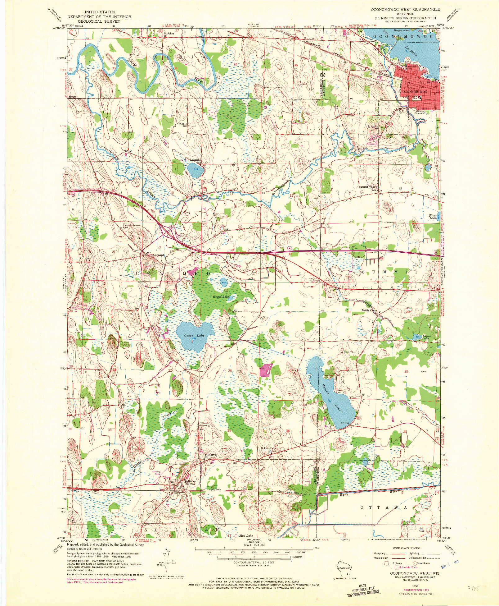 USGS 1:24000-SCALE QUADRANGLE FOR OCONOMOWOC WEST, WI 1959