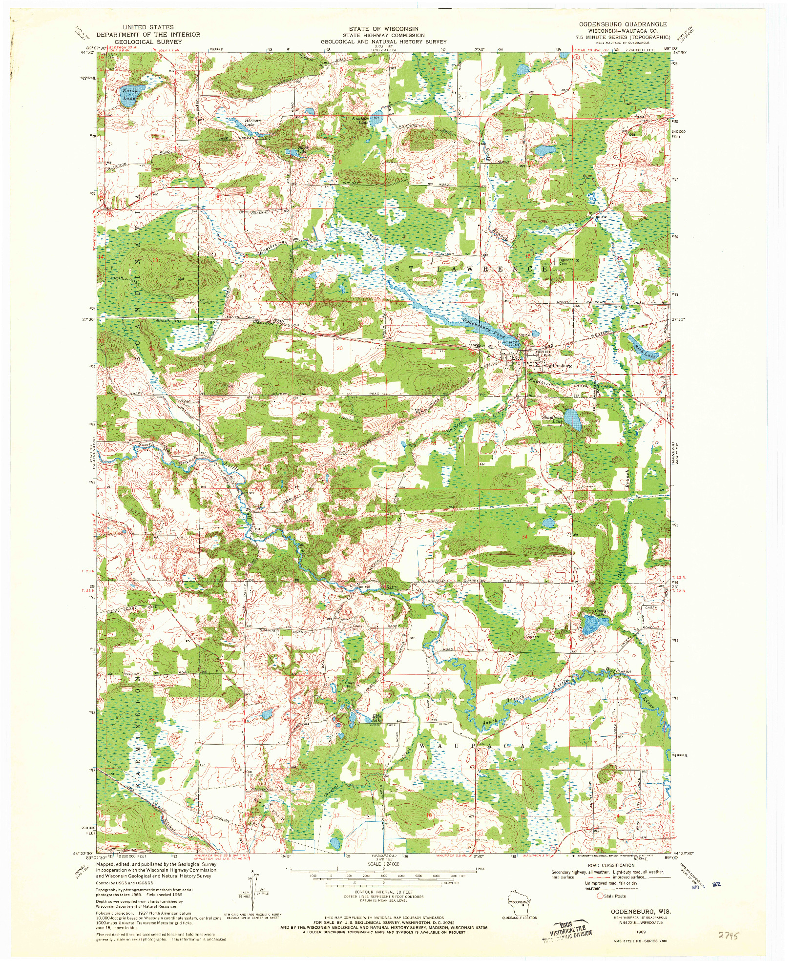 USGS 1:24000-SCALE QUADRANGLE FOR OGDENSBURG, WI 1969