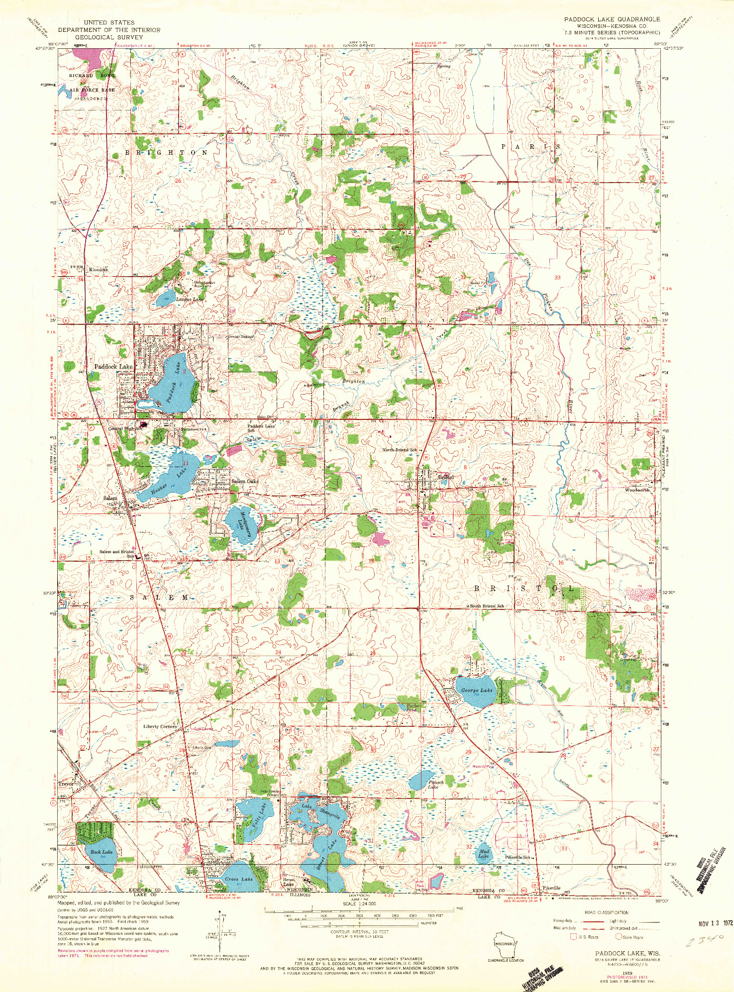 USGS 1:24000-SCALE QUADRANGLE FOR PADDOCK LAKE, WI 1959