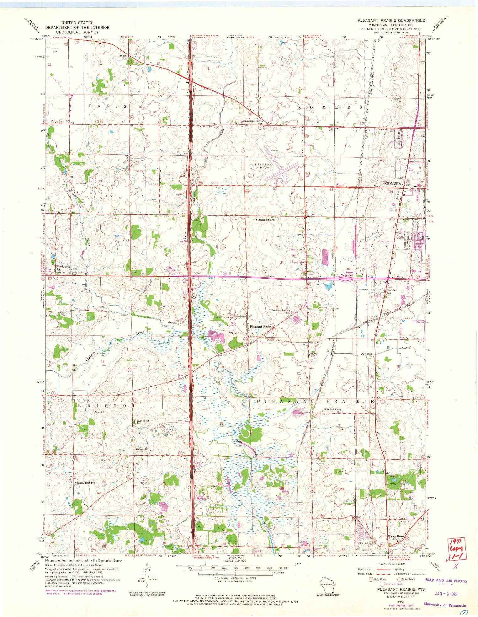 USGS 1:24000-SCALE QUADRANGLE FOR PLEASANT PRAIRIE, WI 1958