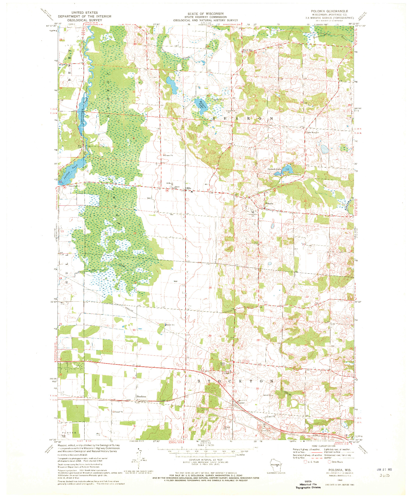 USGS 1:24000-SCALE QUADRANGLE FOR POLONIA, WI 1969