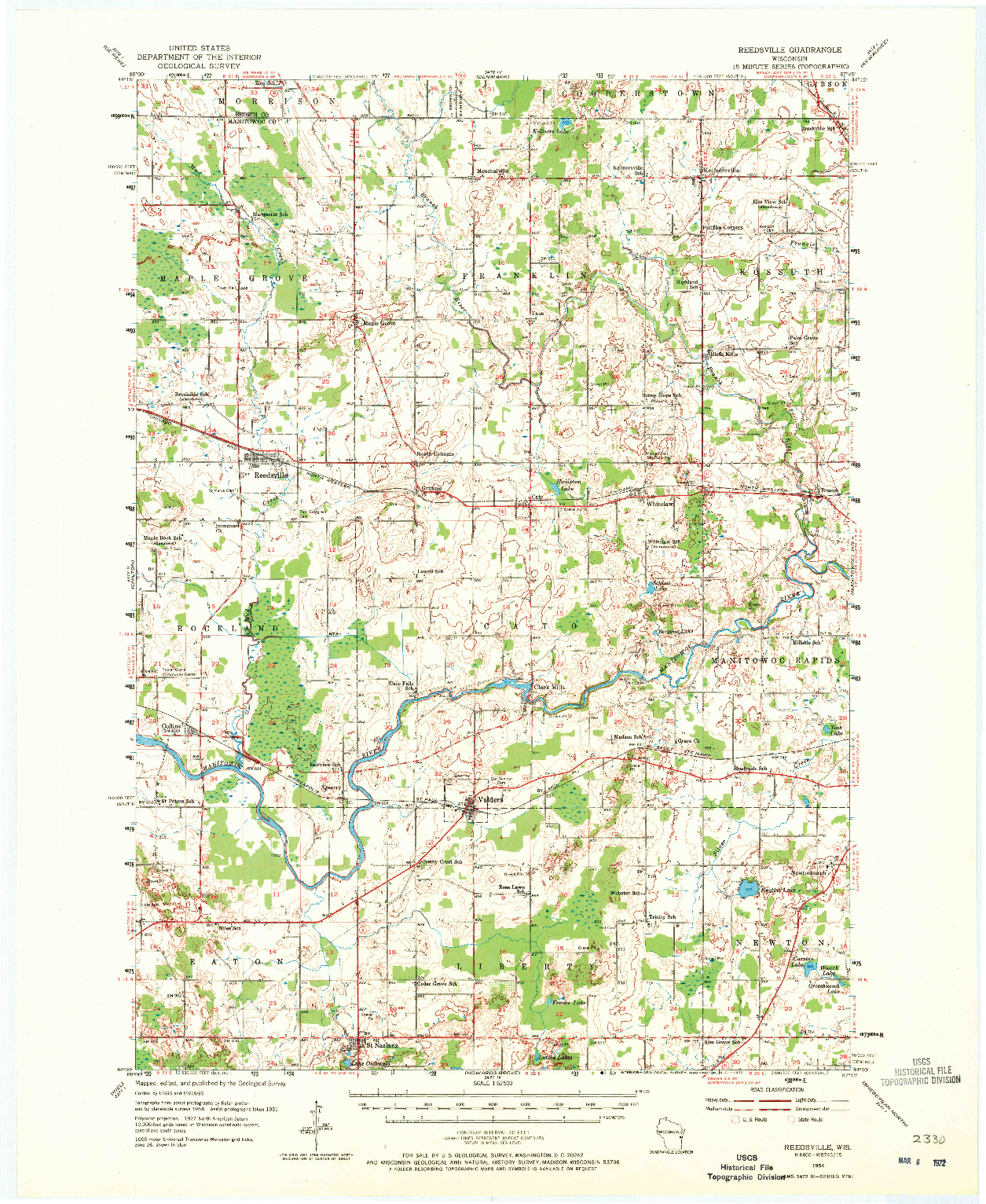 USGS 1:62500-SCALE QUADRANGLE FOR REEDSVILLE, WI 1954