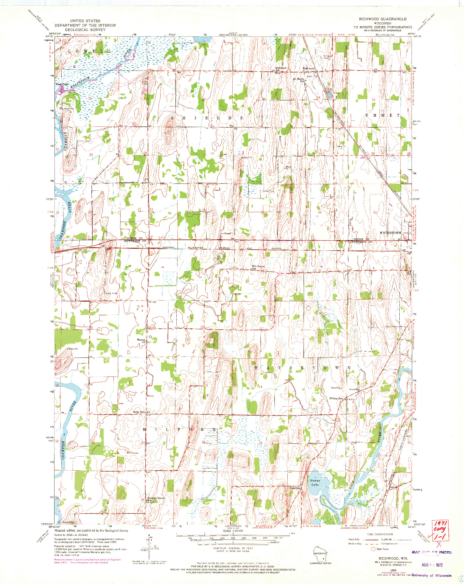 USGS 1:24000-SCALE QUADRANGLE FOR RICHWOOD, WI 1959