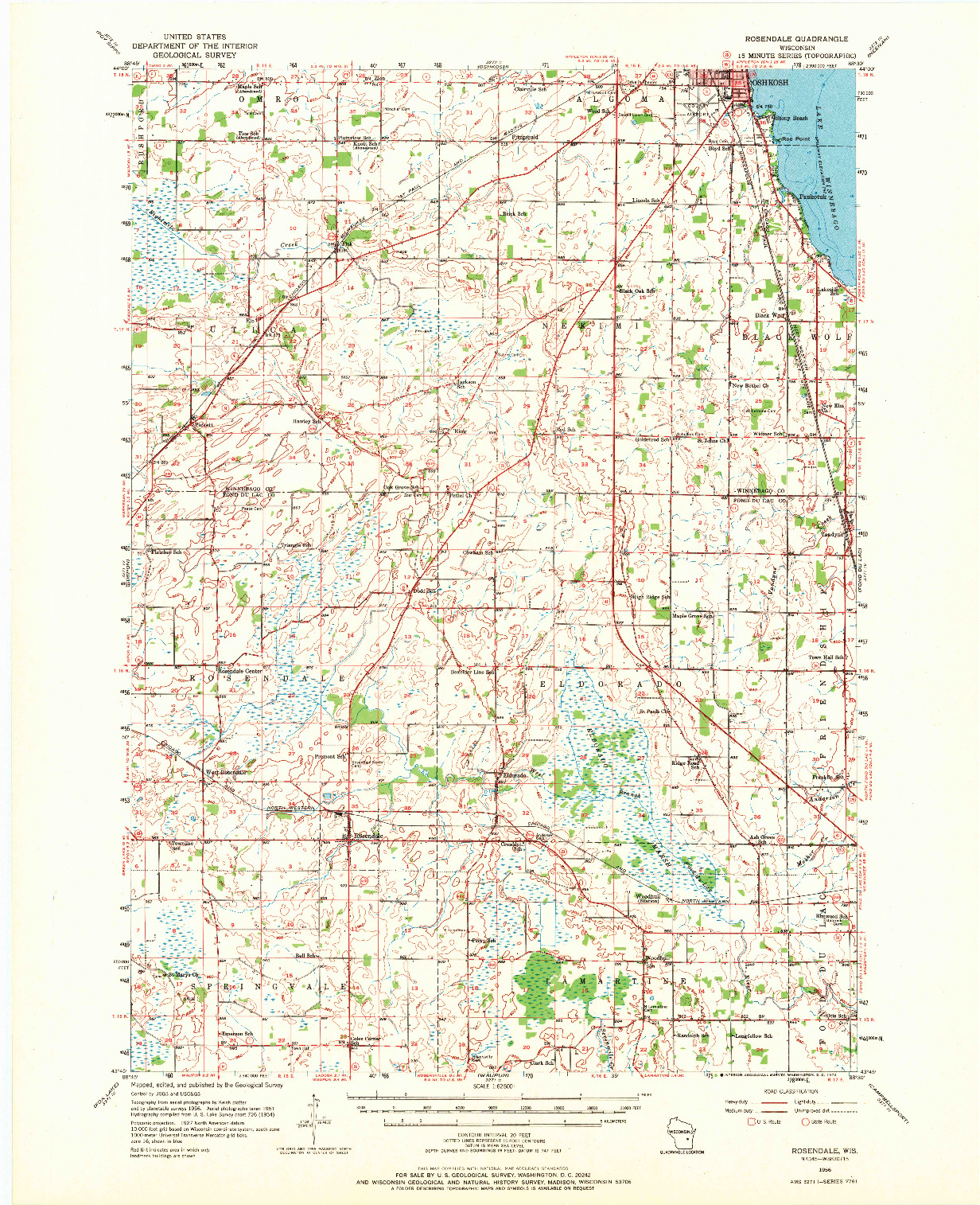 USGS 1:62500-SCALE QUADRANGLE FOR ROSENDALE, WI 1956