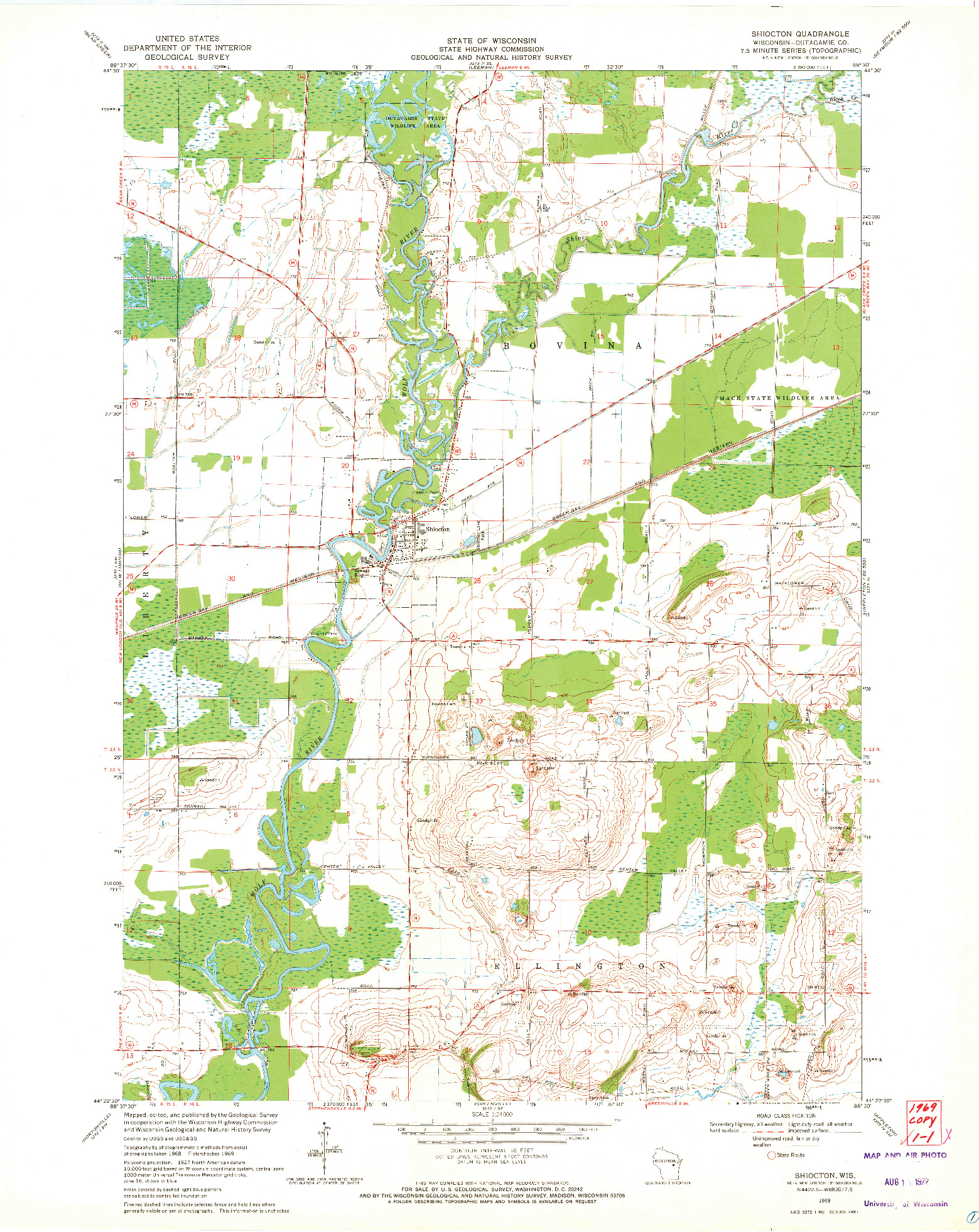 USGS 1:24000-SCALE QUADRANGLE FOR SHIOCTON, WI 1969