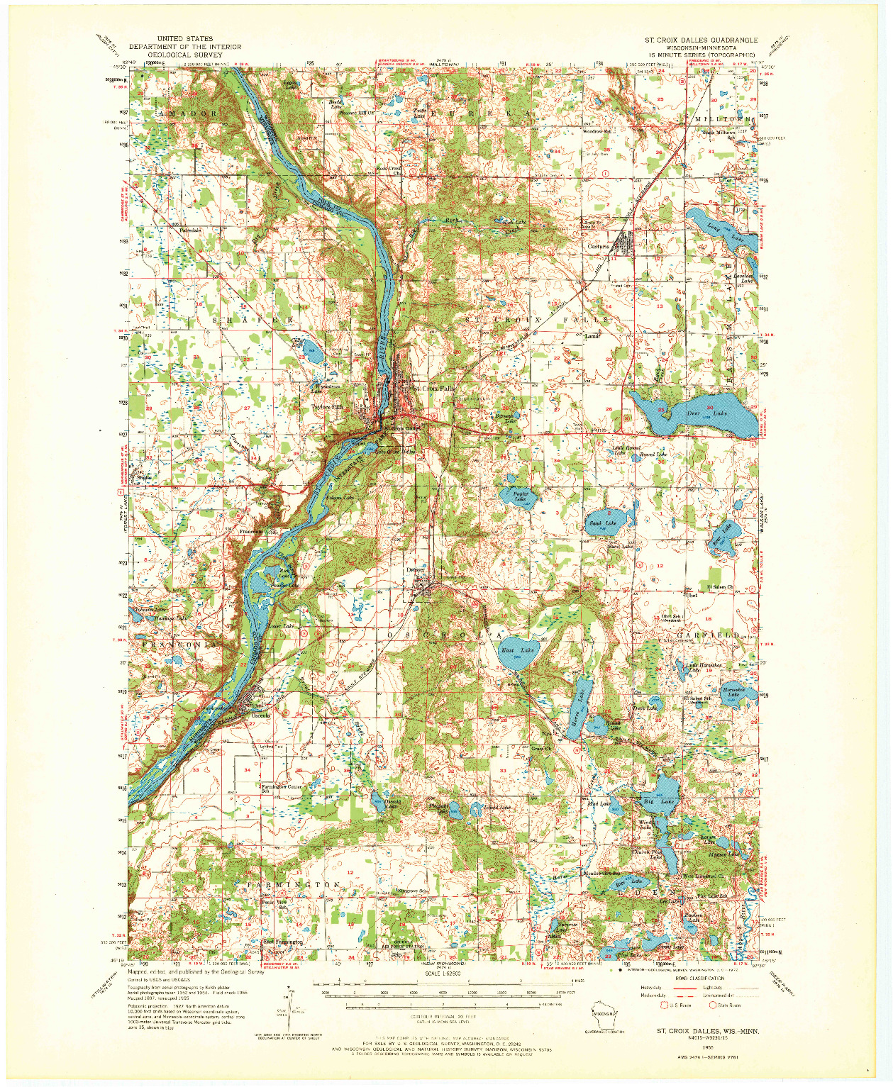 USGS 1:62500-SCALE QUADRANGLE FOR ST. CROIX DALLES, WI 1955