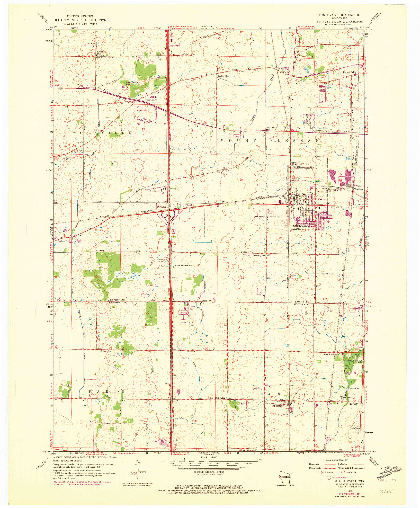 USGS 1:24000-SCALE QUADRANGLE FOR STURTEVANT, WI 1959