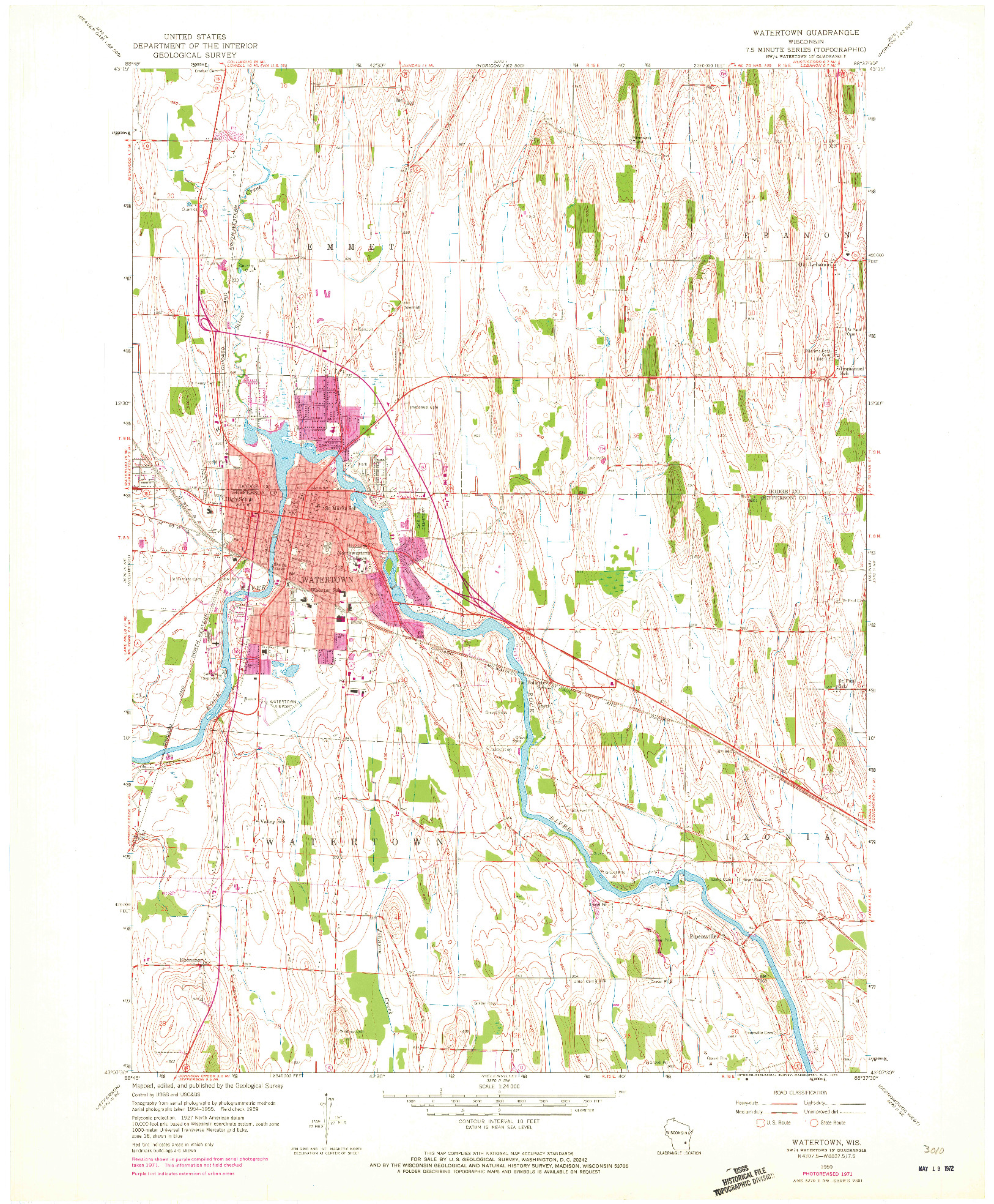 USGS 1:24000-SCALE QUADRANGLE FOR WATERTOWN, WI 1959