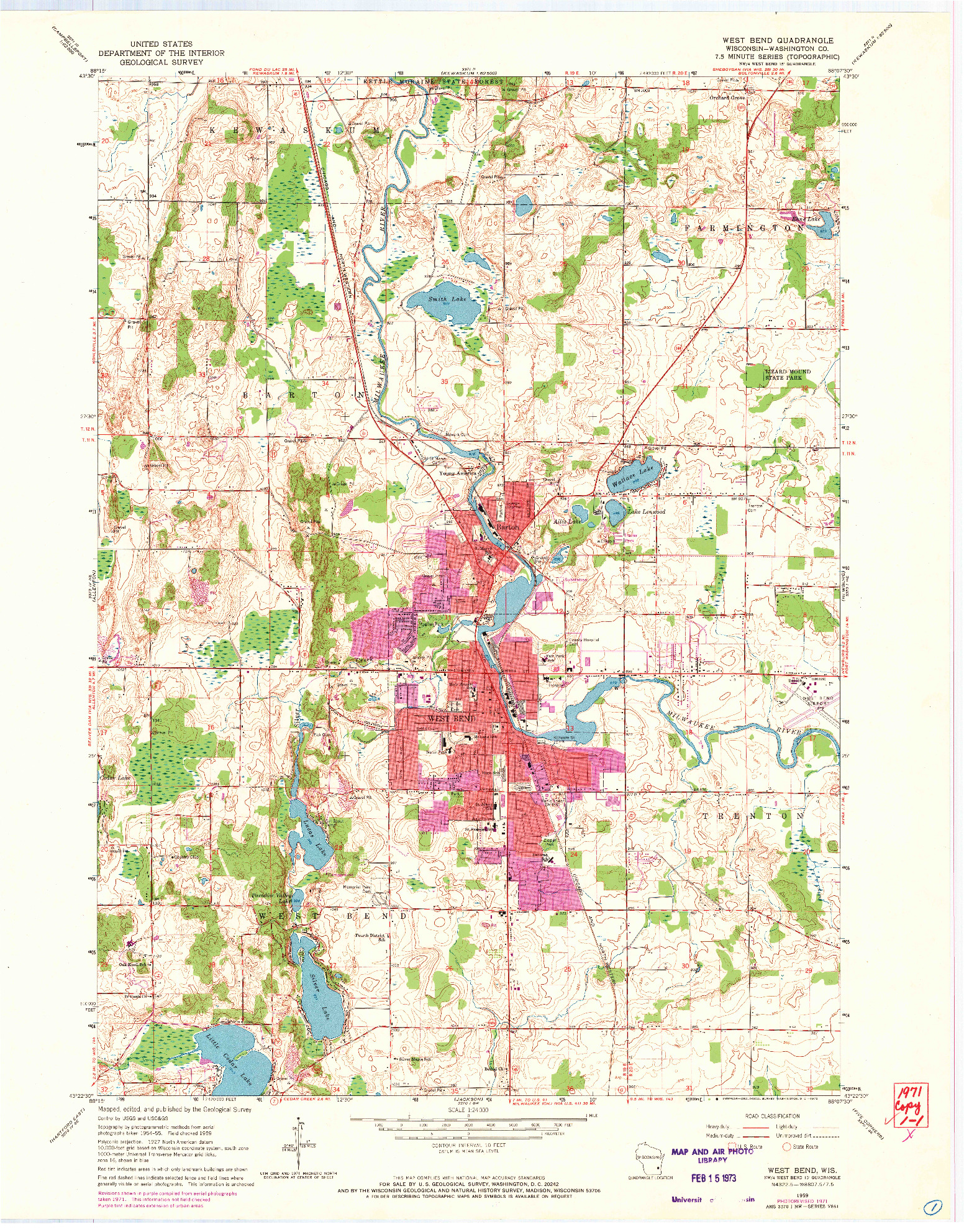 USGS 1:24000-SCALE QUADRANGLE FOR WEST BEND, WI 1959