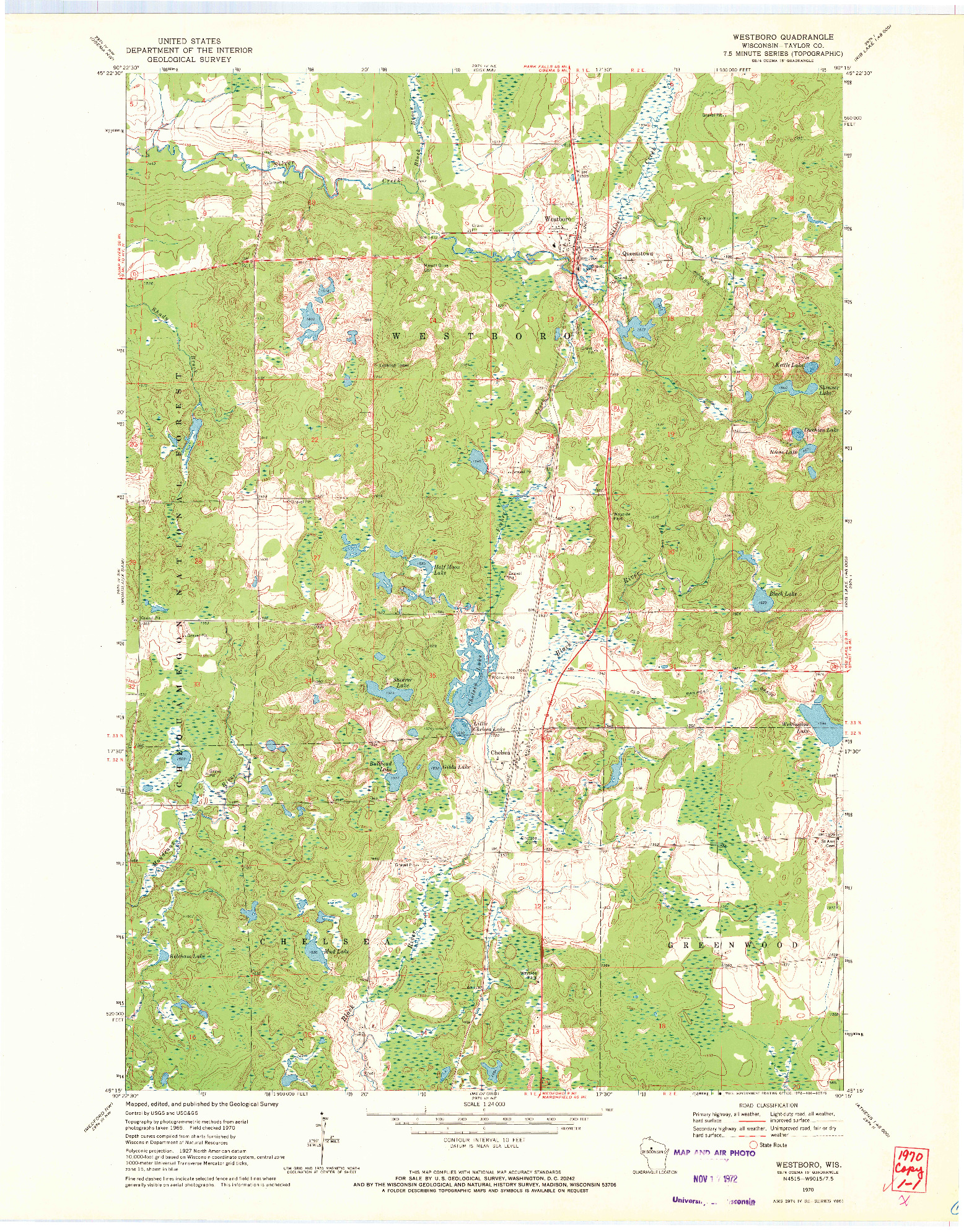 USGS 1:24000-SCALE QUADRANGLE FOR WESTBORO, WI 1970