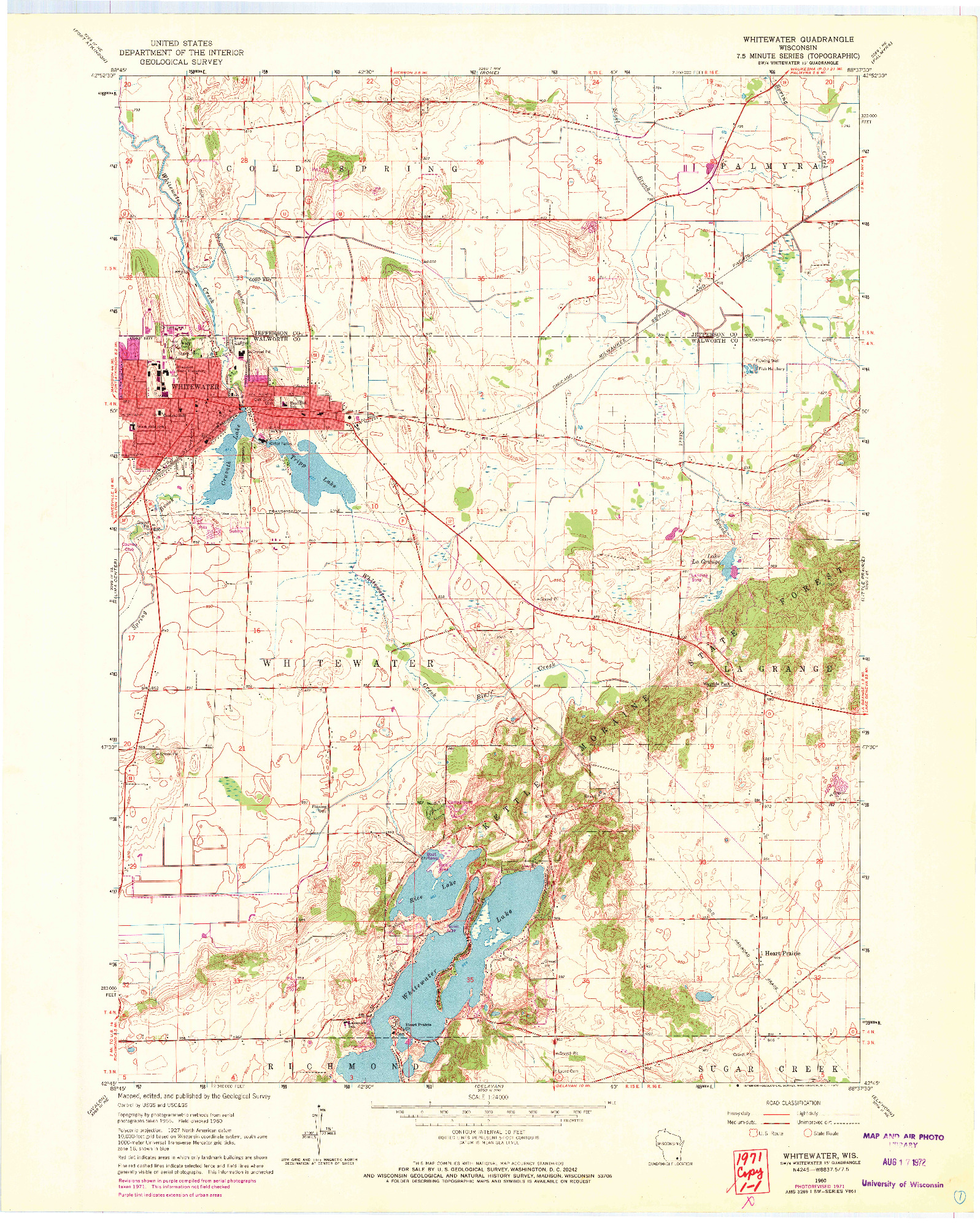 USGS 1:24000-SCALE QUADRANGLE FOR WHITEWATER, WI 1960