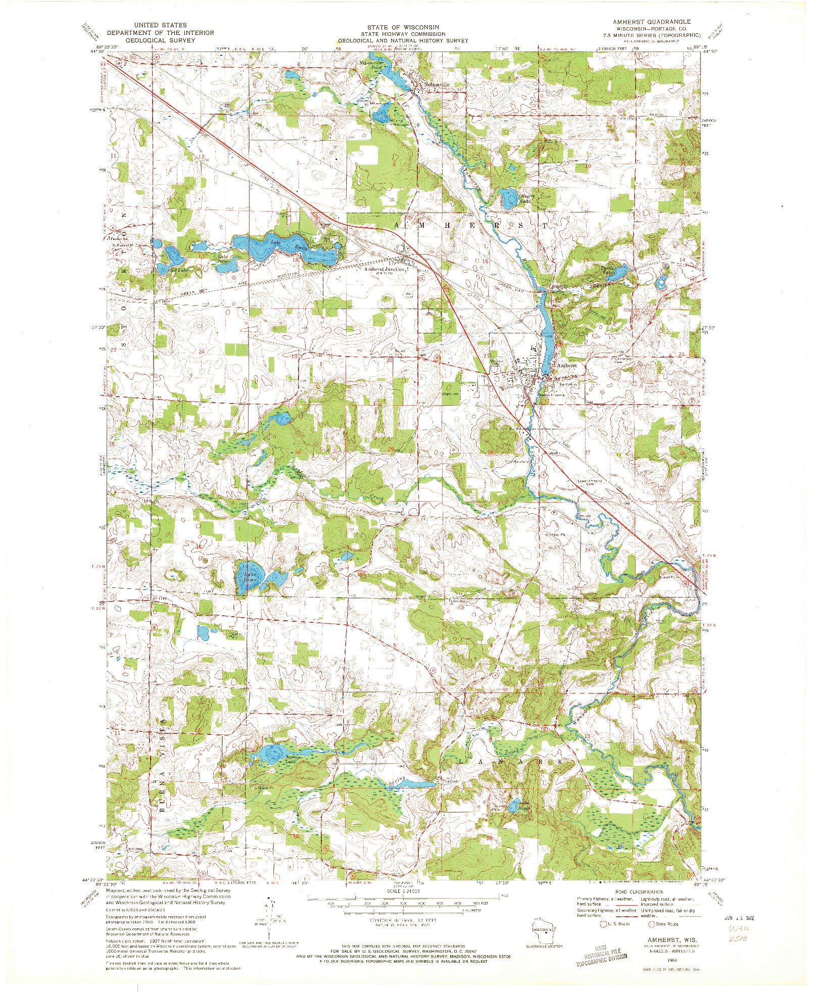 USGS 1:24000-SCALE QUADRANGLE FOR AMHERST, WI 1969