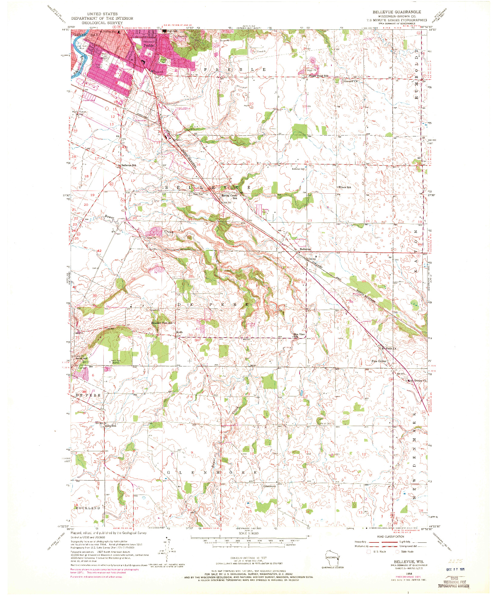 USGS 1:24000-SCALE QUADRANGLE FOR BELLEVUE, WI 1954