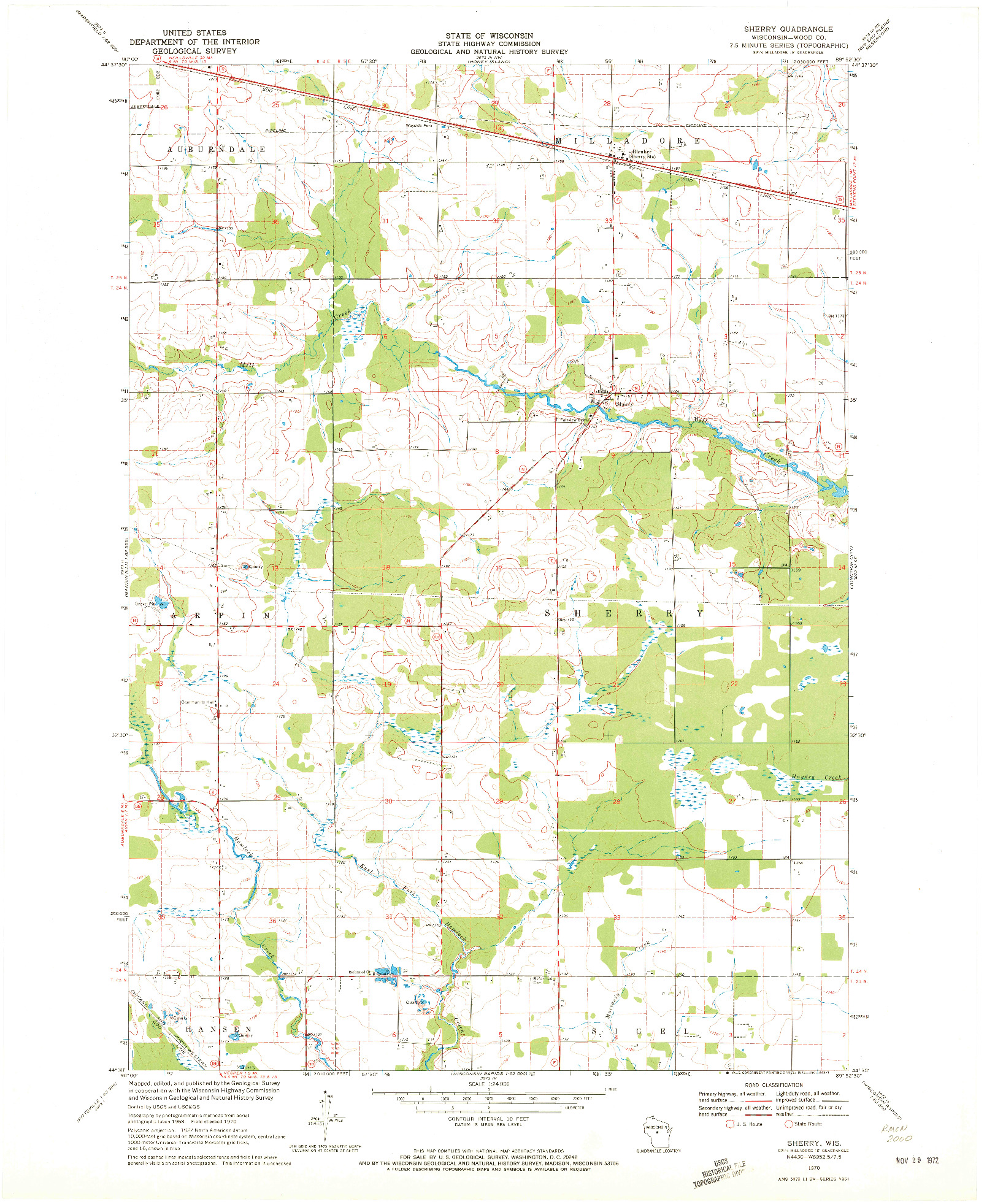 USGS 1:24000-SCALE QUADRANGLE FOR SHERRY, WI 1970