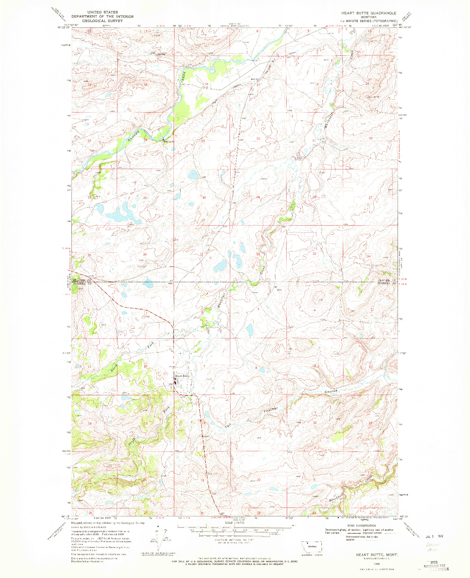 USGS 1:24000-SCALE QUADRANGLE FOR HEART BUTTE, MT 1968
