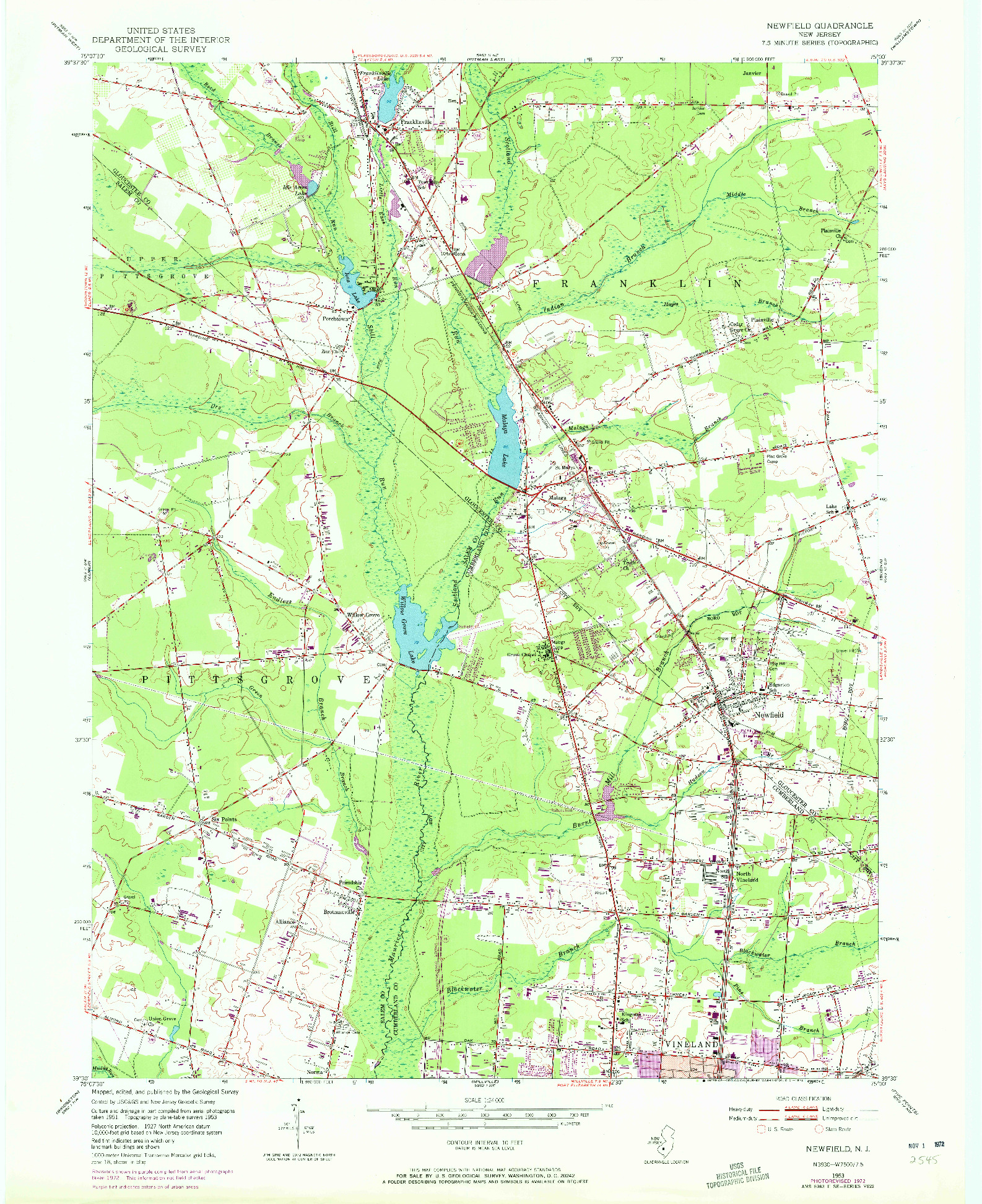 USGS 1:24000-SCALE QUADRANGLE FOR NEWFIELD, NJ 1953