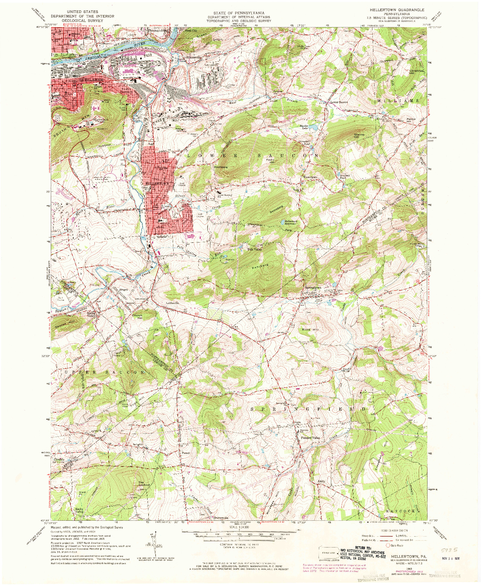 USGS 1:24000-SCALE QUADRANGLE FOR HELLERTOWN, PA 1965