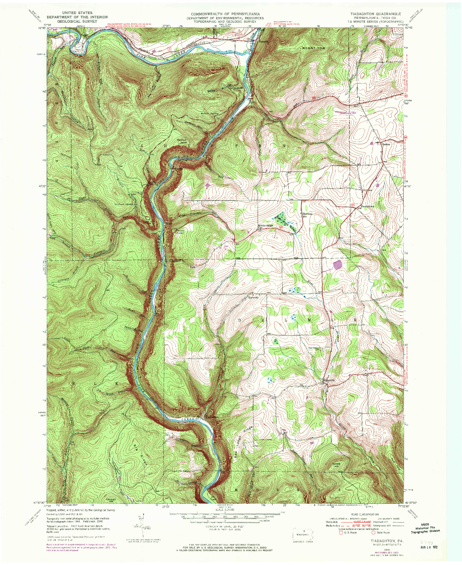 USGS 1:24000-SCALE QUADRANGLE FOR TIADAGHTON, PA 1946
