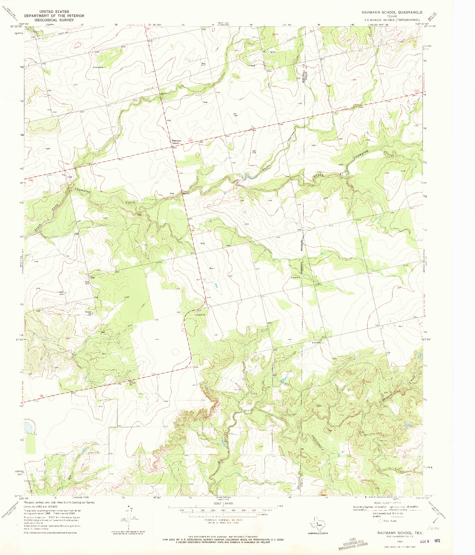 USGS 1:24000-SCALE QUADRANGLE FOR BAUMANN SCHOOL, TX 1969