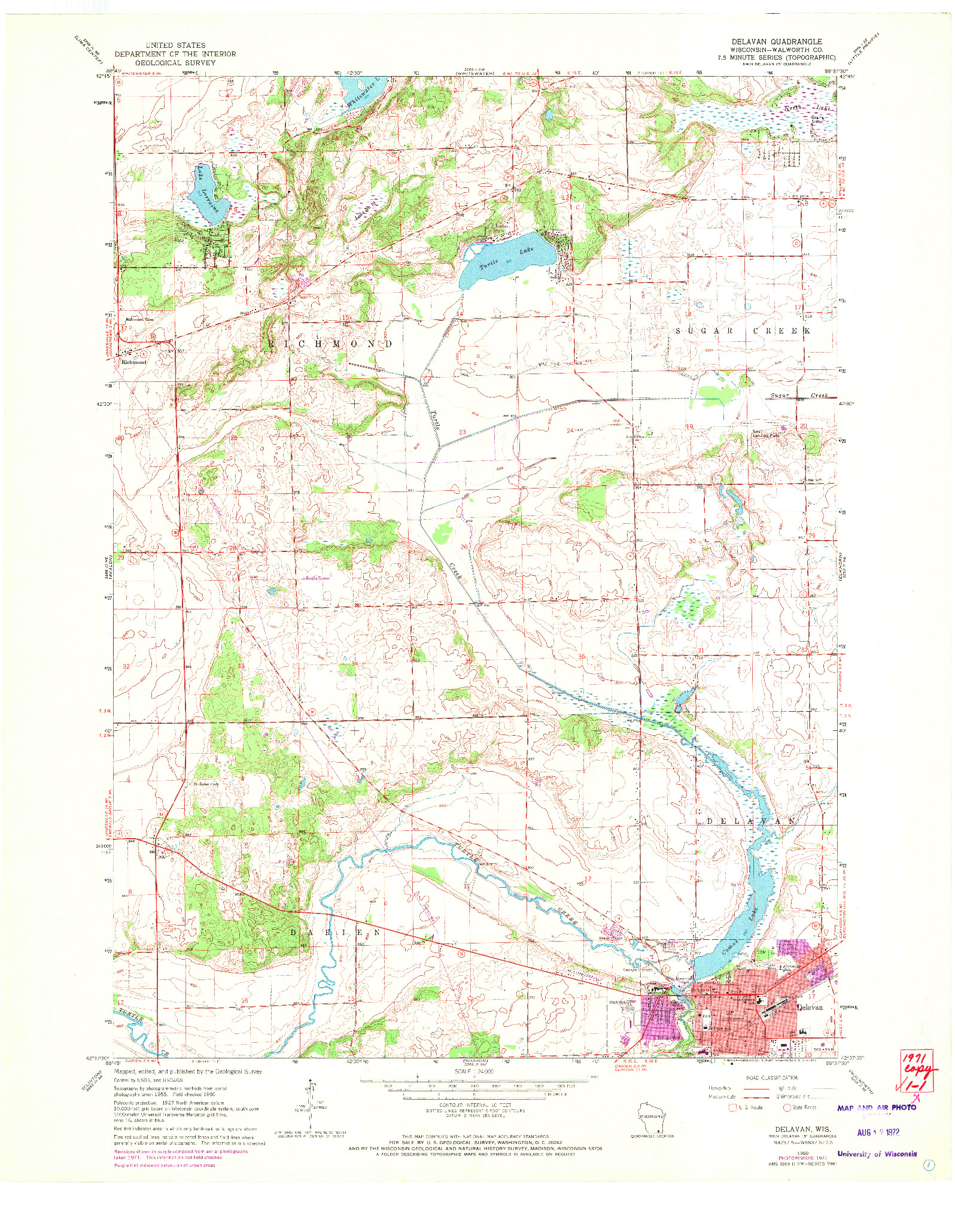 USGS 1:24000-SCALE QUADRANGLE FOR DELAVAN, WI 1960