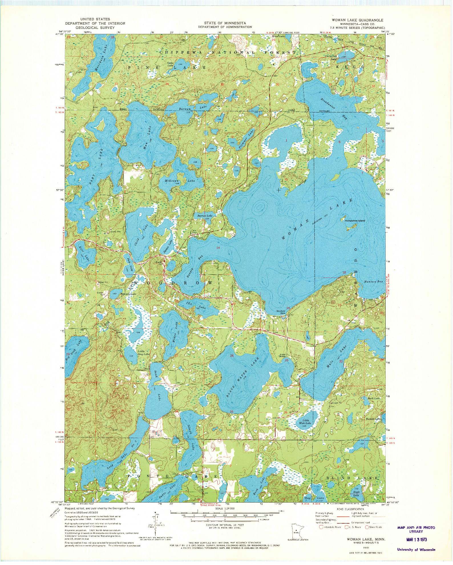 USGS 1:24000-SCALE QUADRANGLE FOR WOMAN LAKE, MN 1970