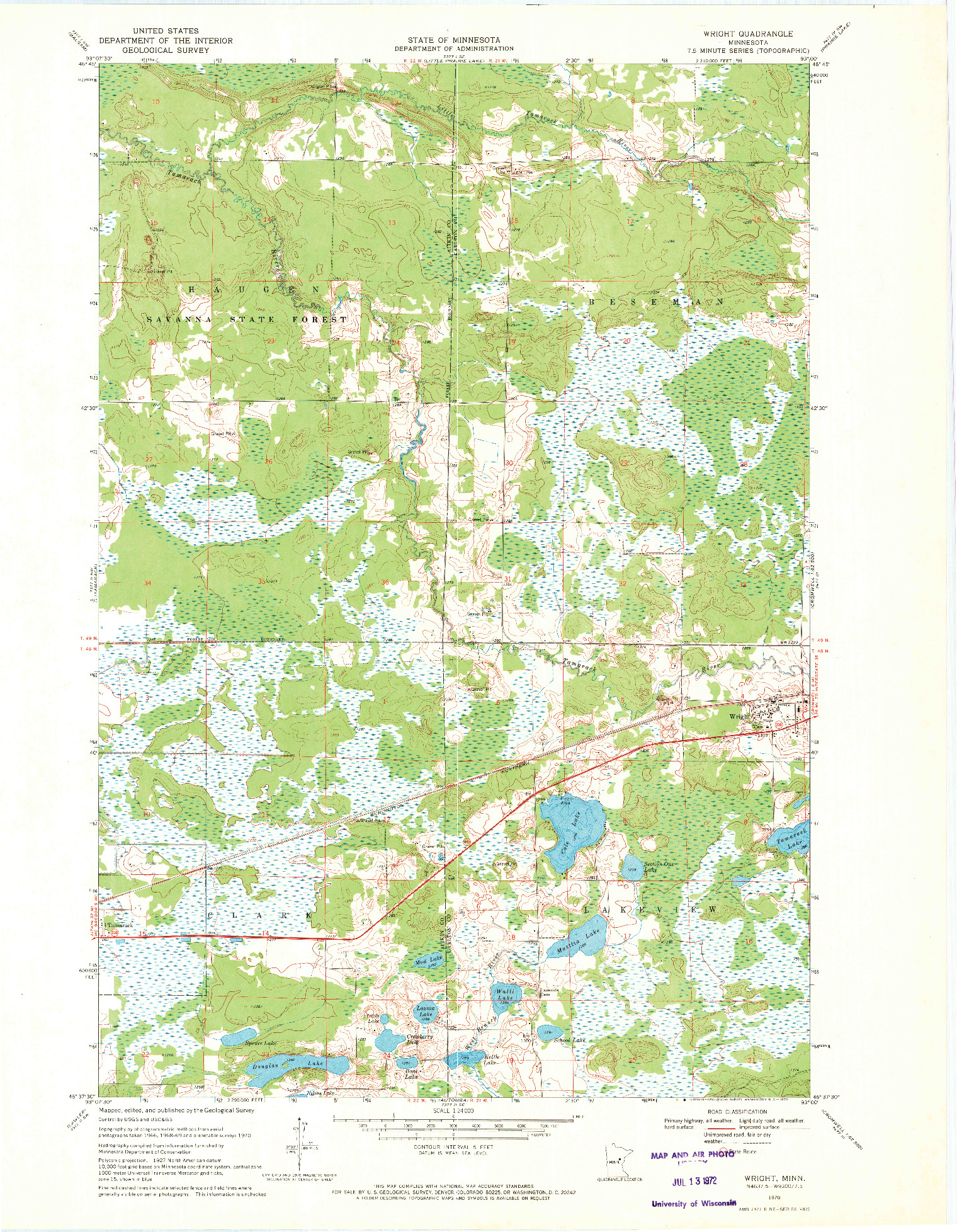 USGS 1:24000-SCALE QUADRANGLE FOR WRIGHT, MN 1970