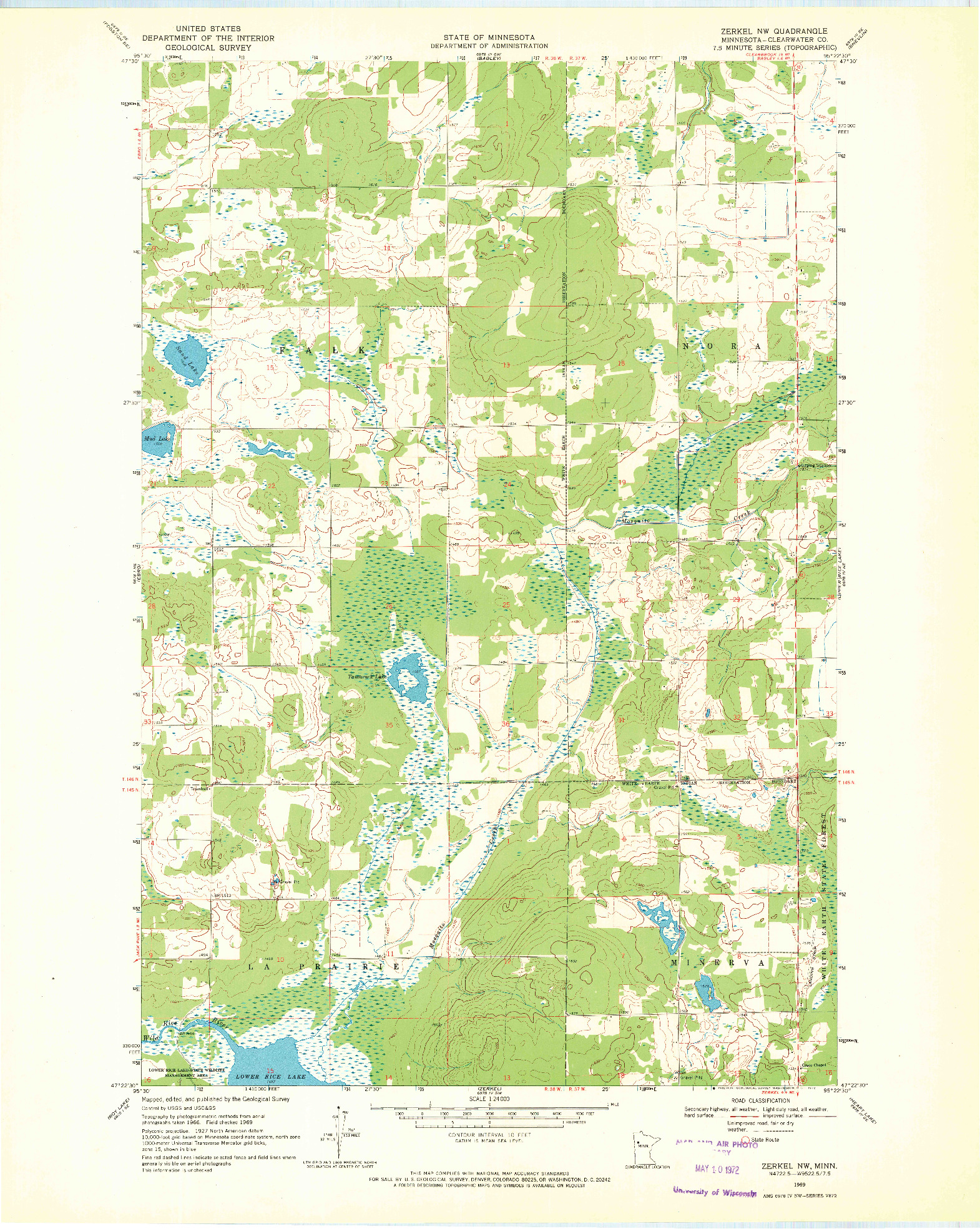 USGS 1:24000-SCALE QUADRANGLE FOR ZERKEL NW, MN 1969
