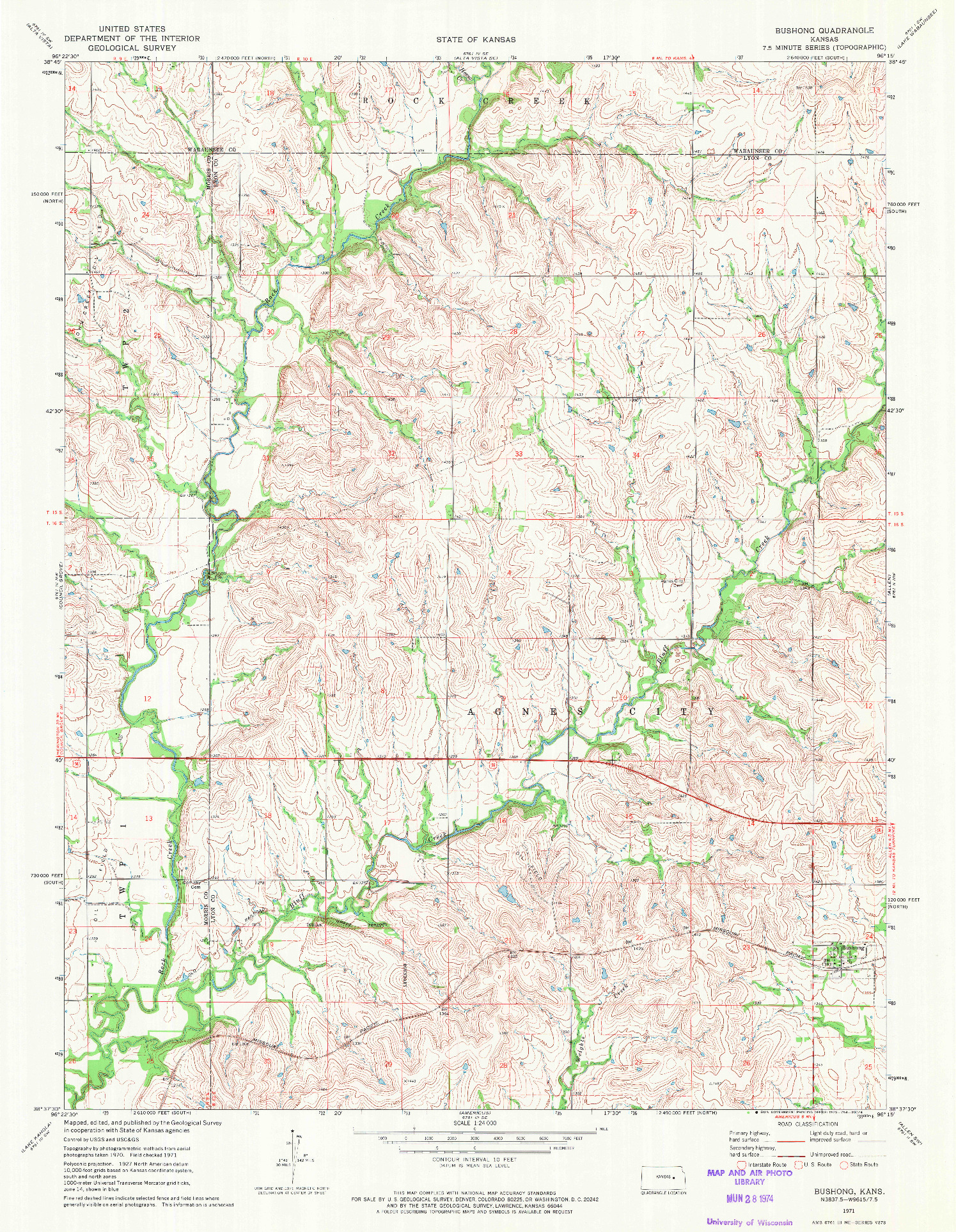 USGS 1:24000-SCALE QUADRANGLE FOR BUSHONG, KS 1971