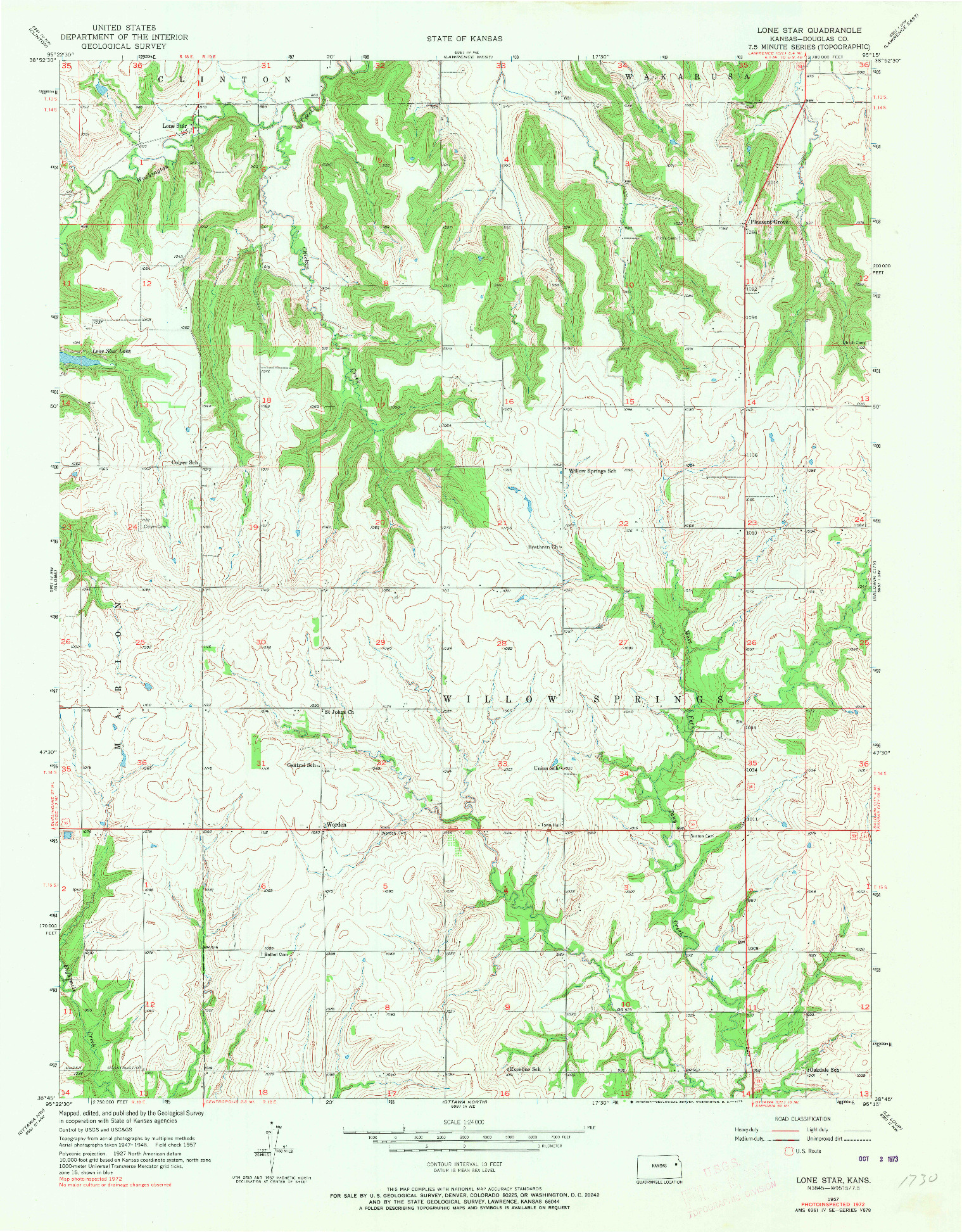 USGS 1:24000-SCALE QUADRANGLE FOR LONE STAR, KS 1957