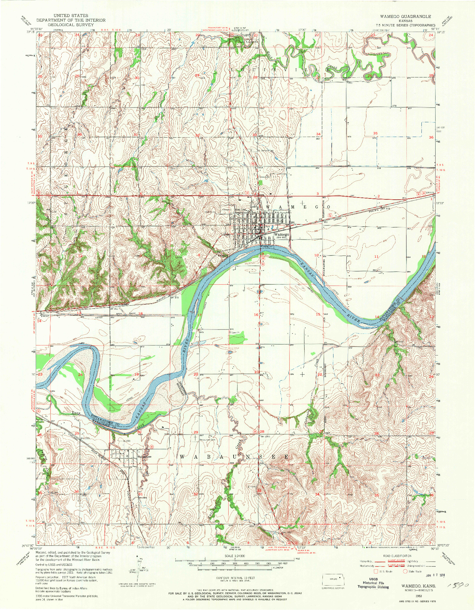 USGS 1:24000-SCALE QUADRANGLE FOR WAMEGO, KS 1953