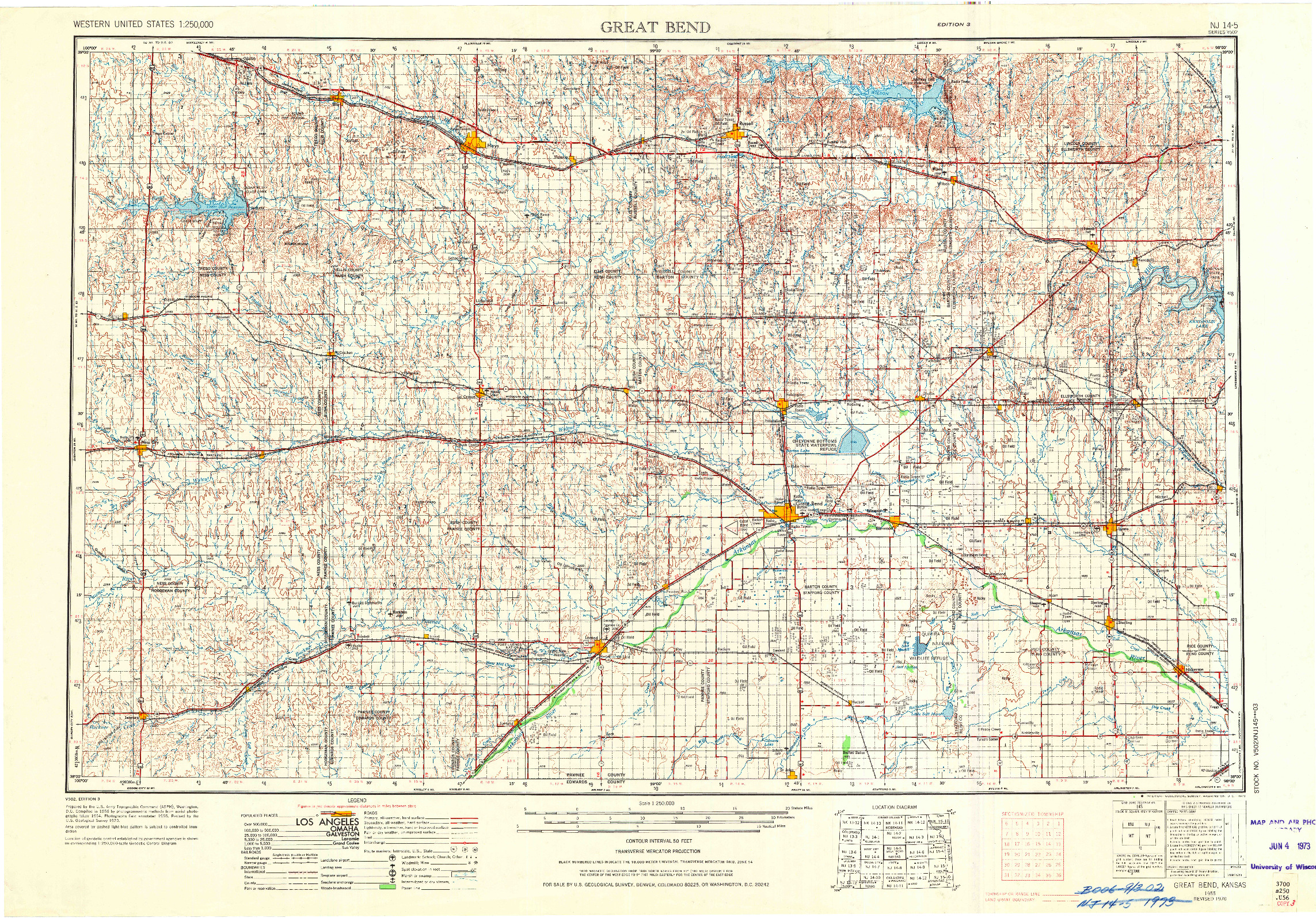 USGS 1:250000-SCALE QUADRANGLE FOR GREAT BEND, KS 1955