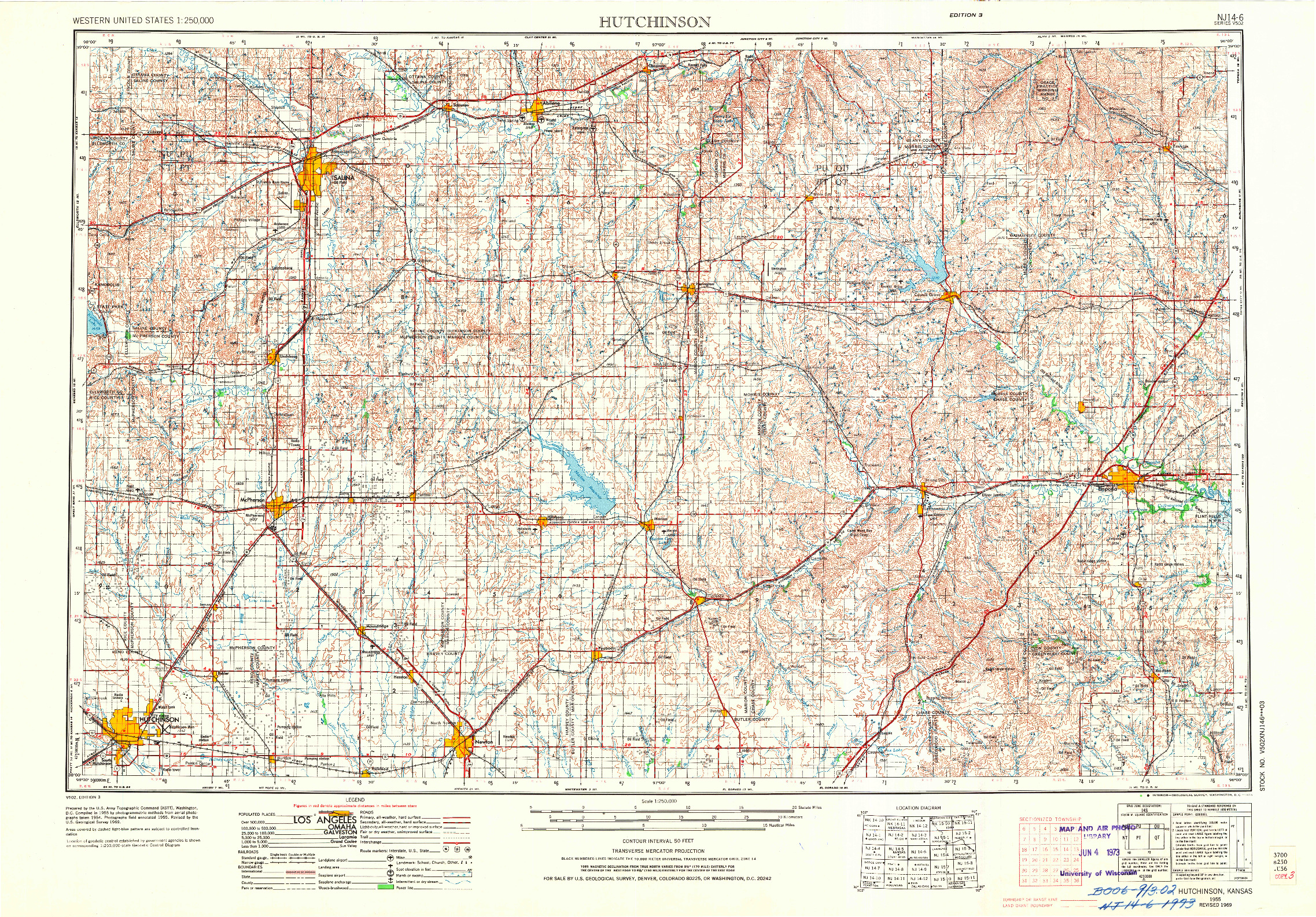 USGS 1:250000-SCALE QUADRANGLE FOR HUTCHINSON, KS 1955