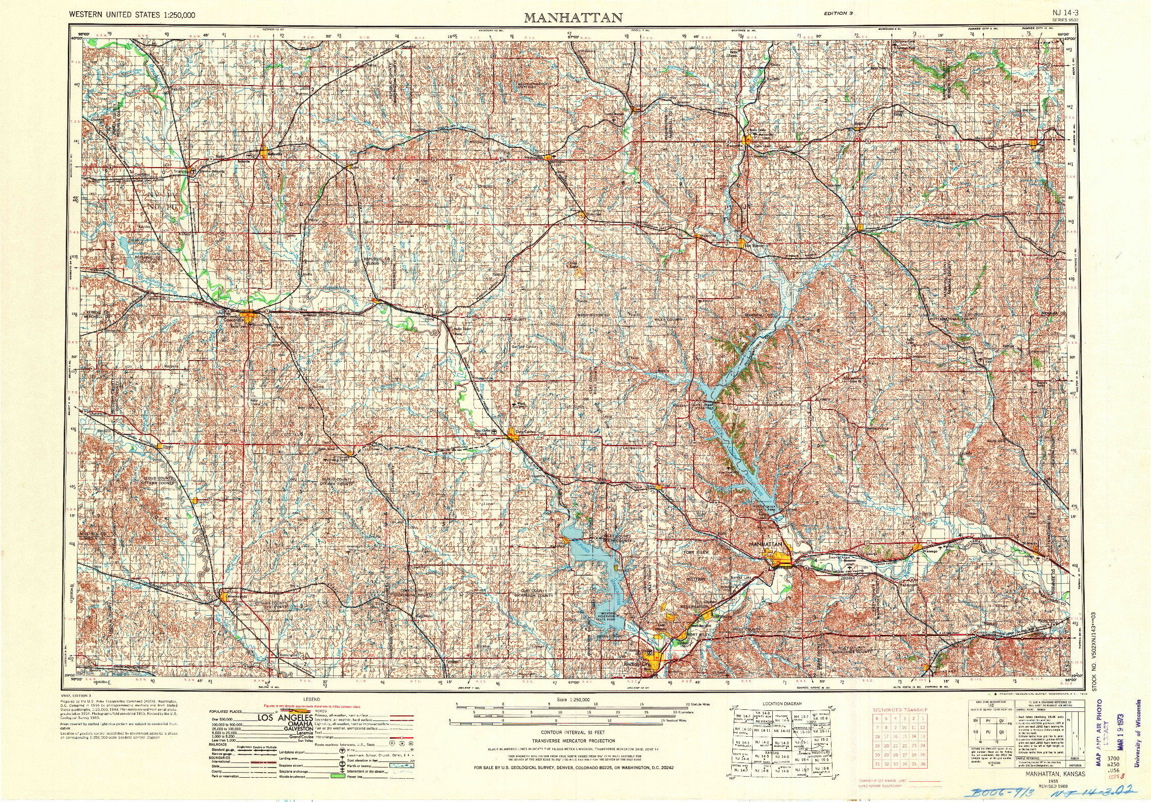 USGS 1:250000-SCALE QUADRANGLE FOR MANHATTAN, KS 1955
