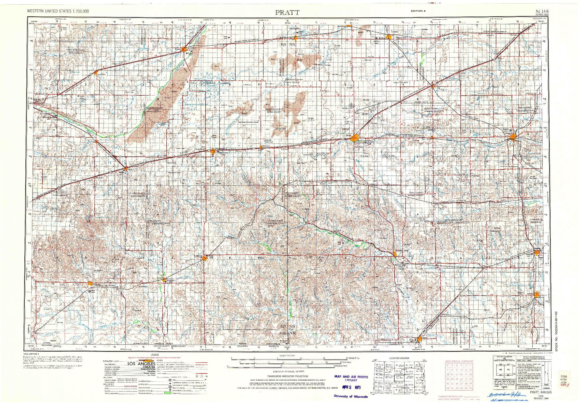 USGS 1:250000-SCALE QUADRANGLE FOR PRATT, KS 1955