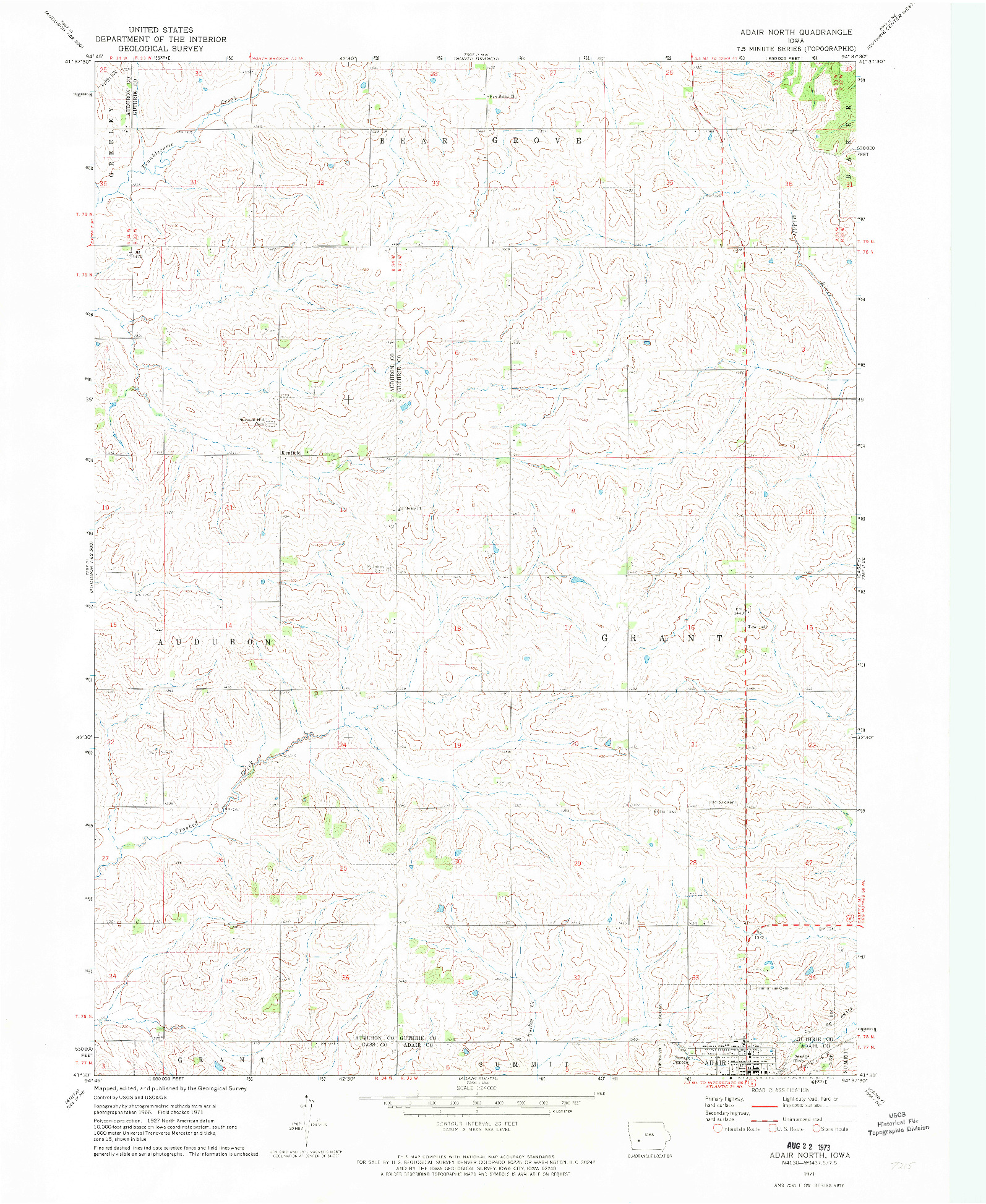 USGS 1:24000-SCALE QUADRANGLE FOR ADAIR NORTH, IA 1971
