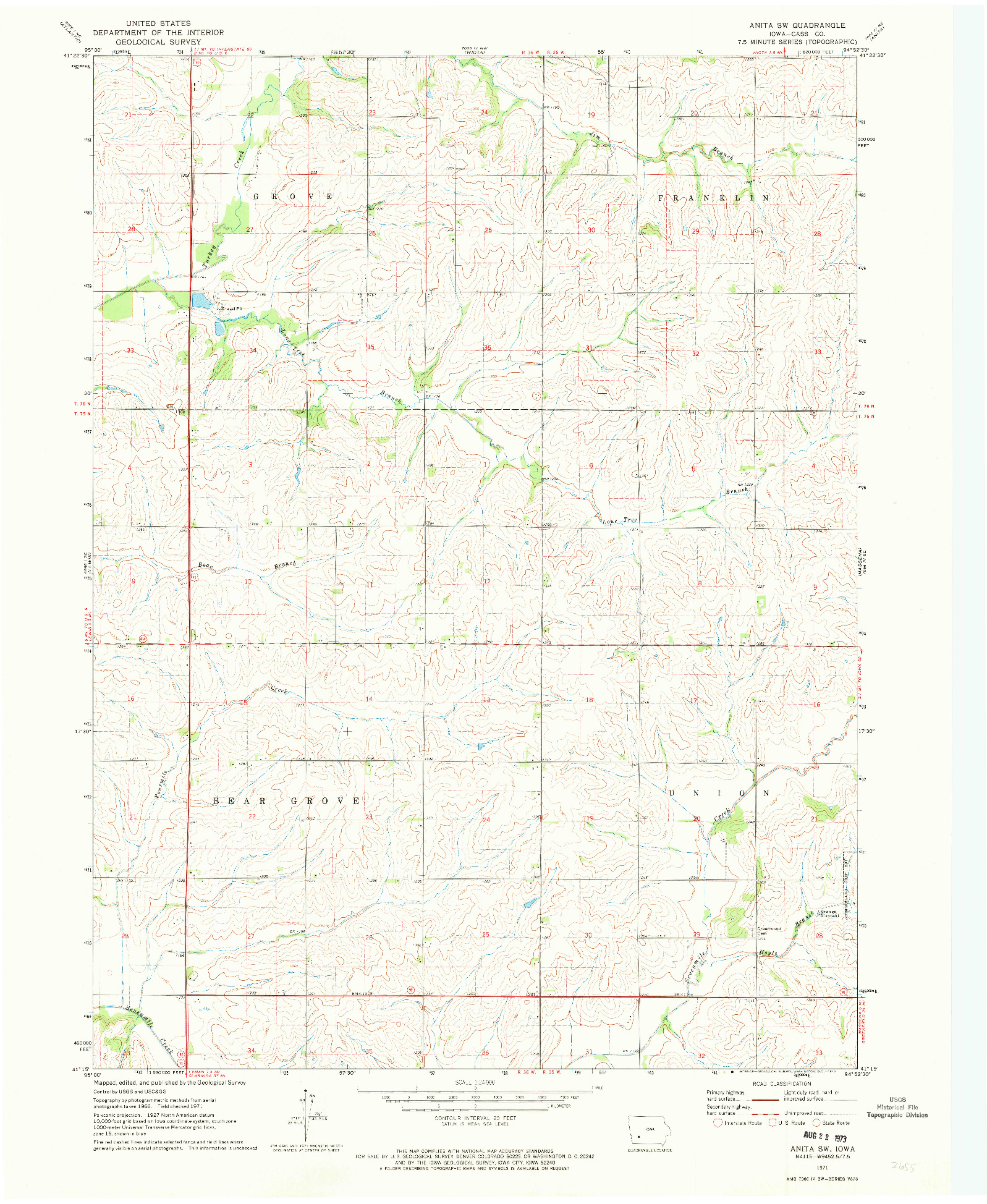 USGS 1:24000-SCALE QUADRANGLE FOR ANITA SW, IA 1971