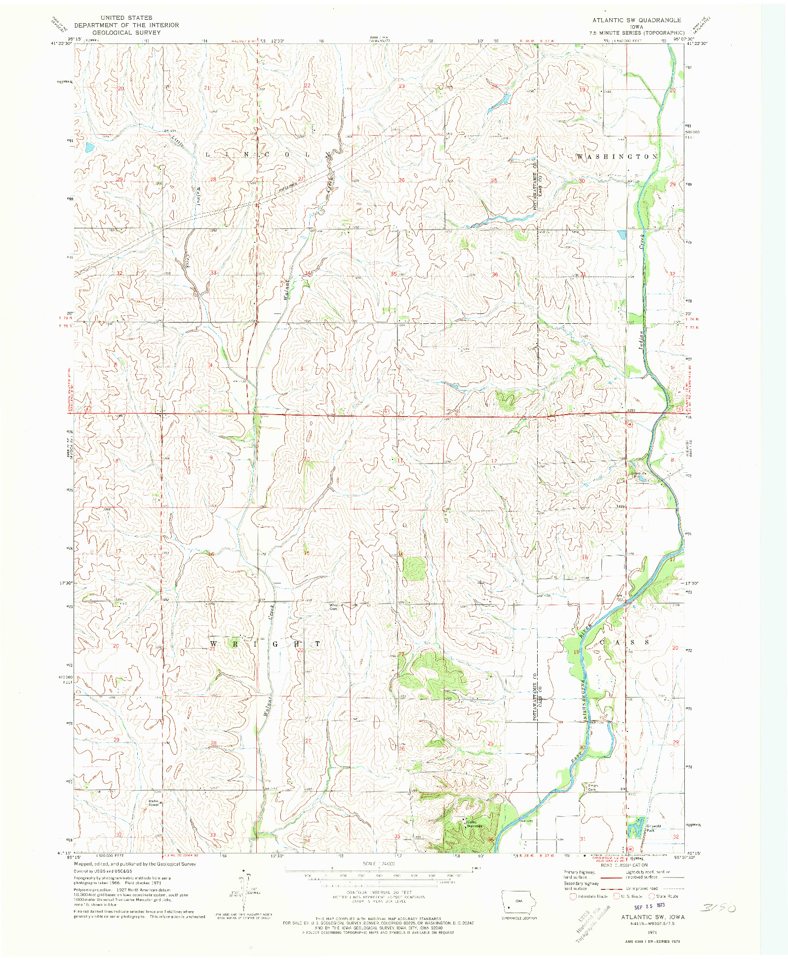 USGS 1:24000-SCALE QUADRANGLE FOR ATLANTIC SW, IA 1971