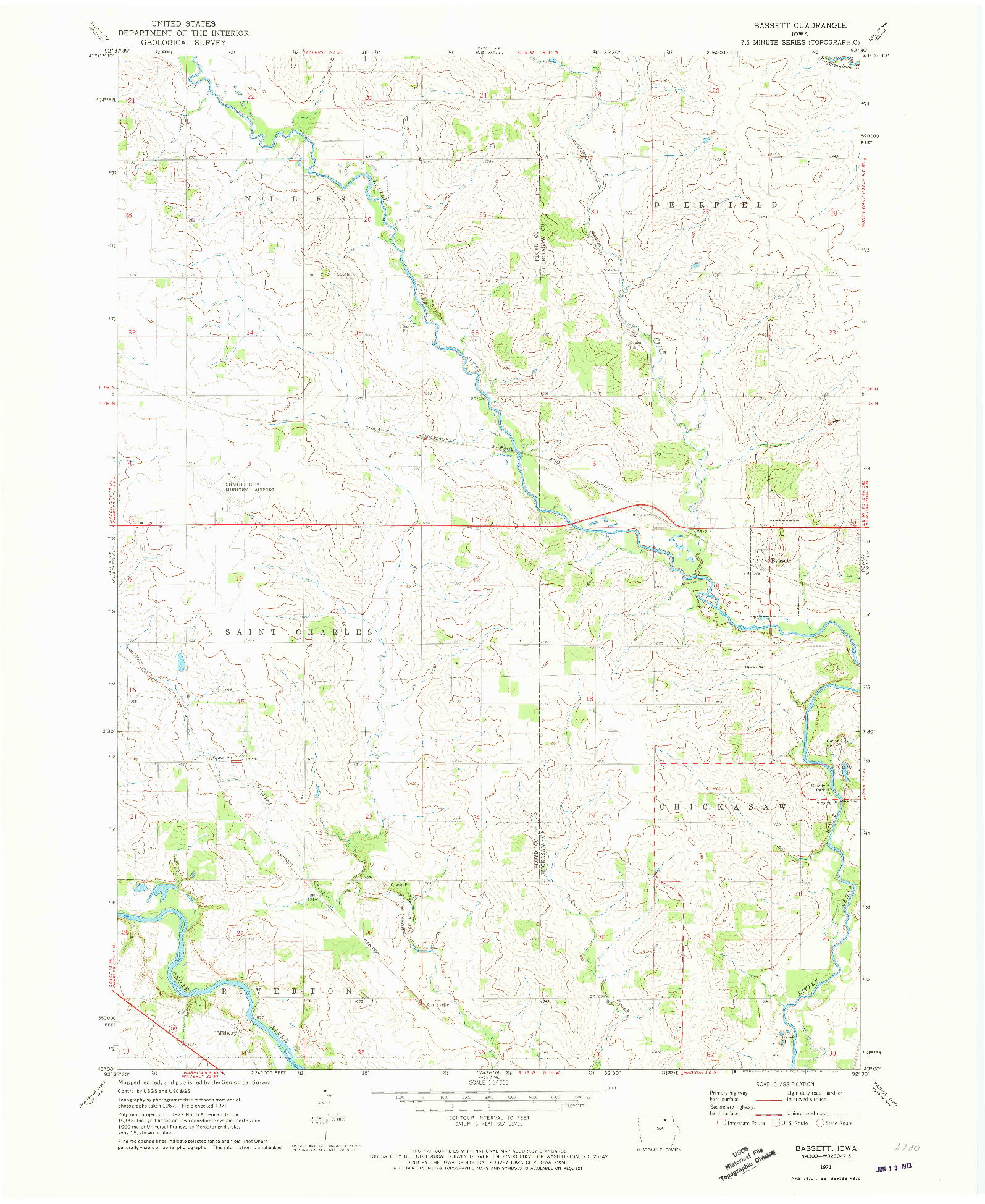 USGS 1:24000-SCALE QUADRANGLE FOR BASSETT, IA 1971