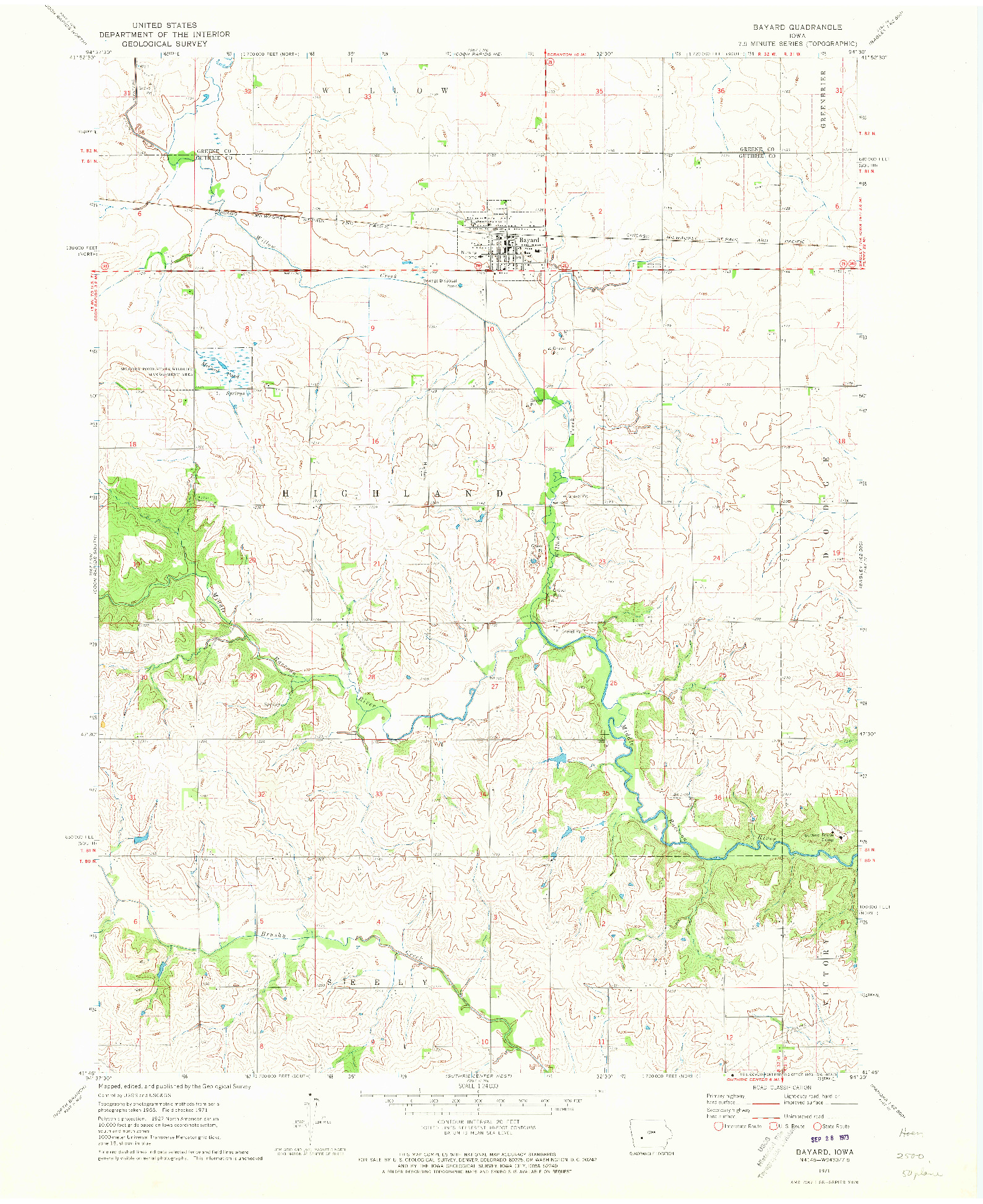 USGS 1:24000-SCALE QUADRANGLE FOR BAYARD, IA 1971