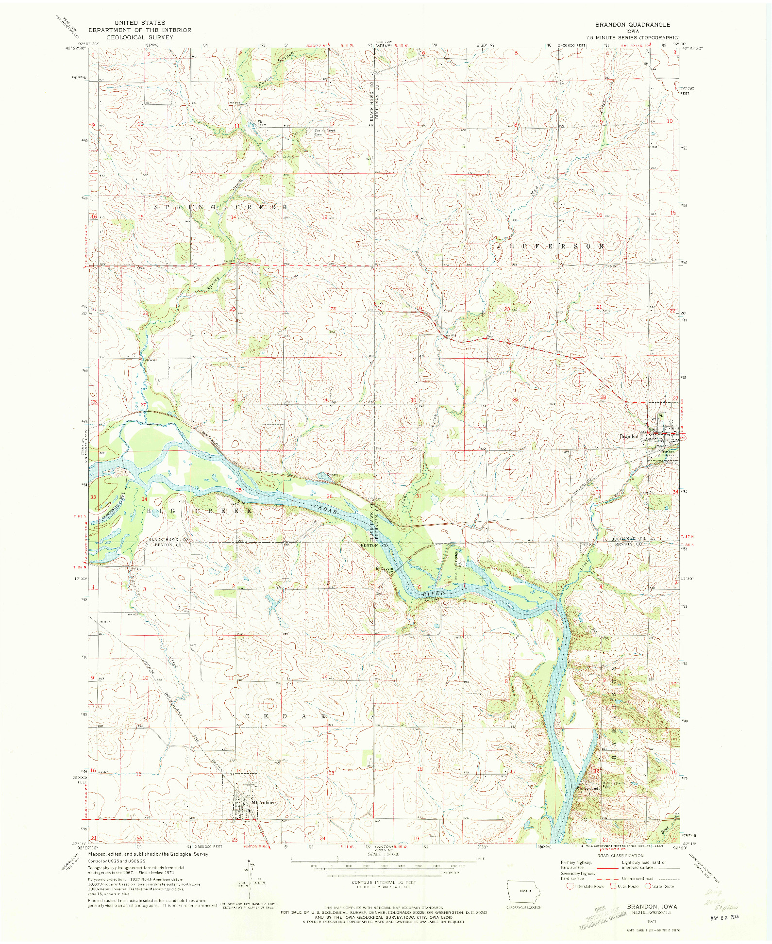 USGS 1:24000-SCALE QUADRANGLE FOR BRANDON, IA 1971
