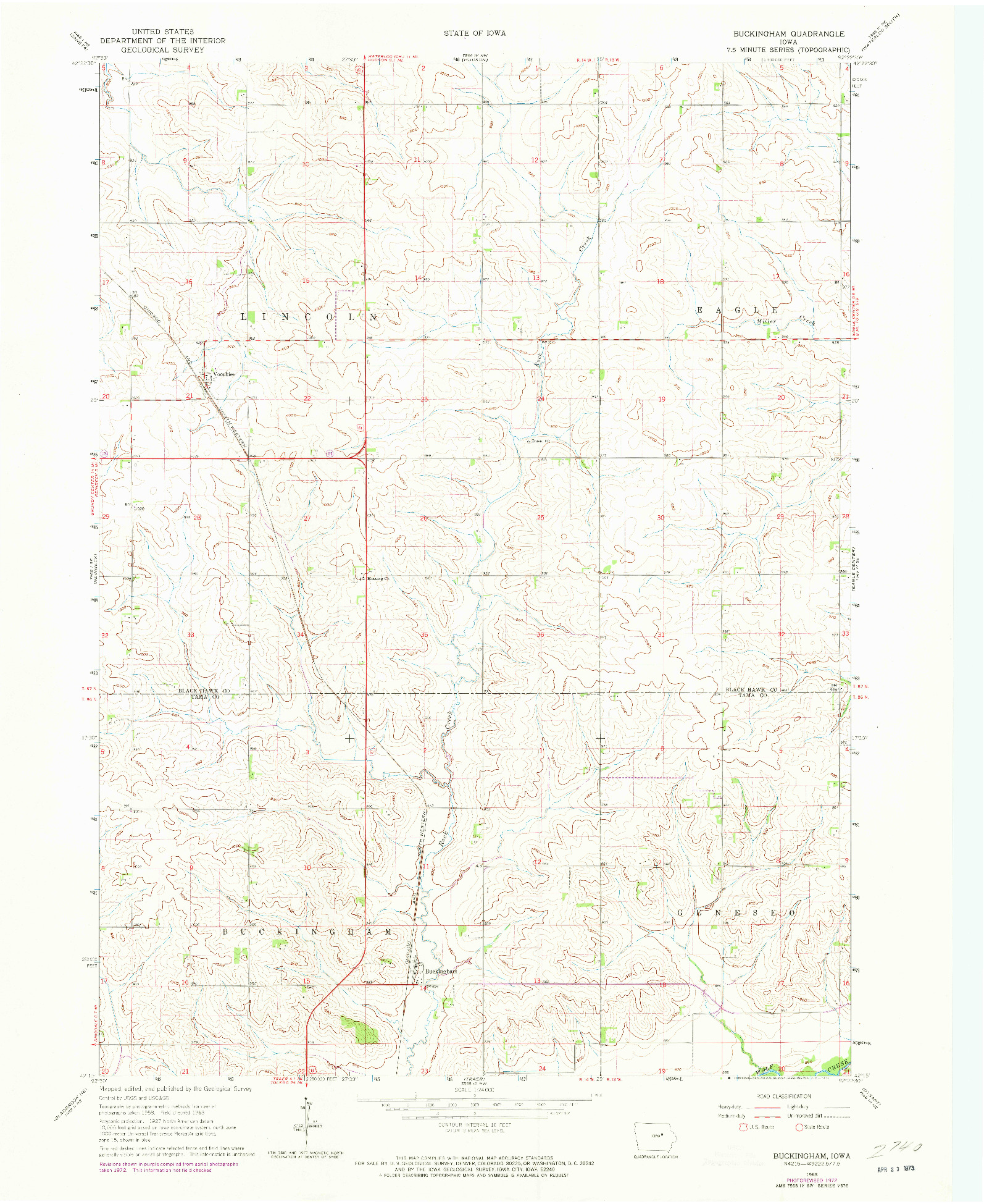 USGS 1:24000-SCALE QUADRANGLE FOR BUCKINGHAM, IA 1963
