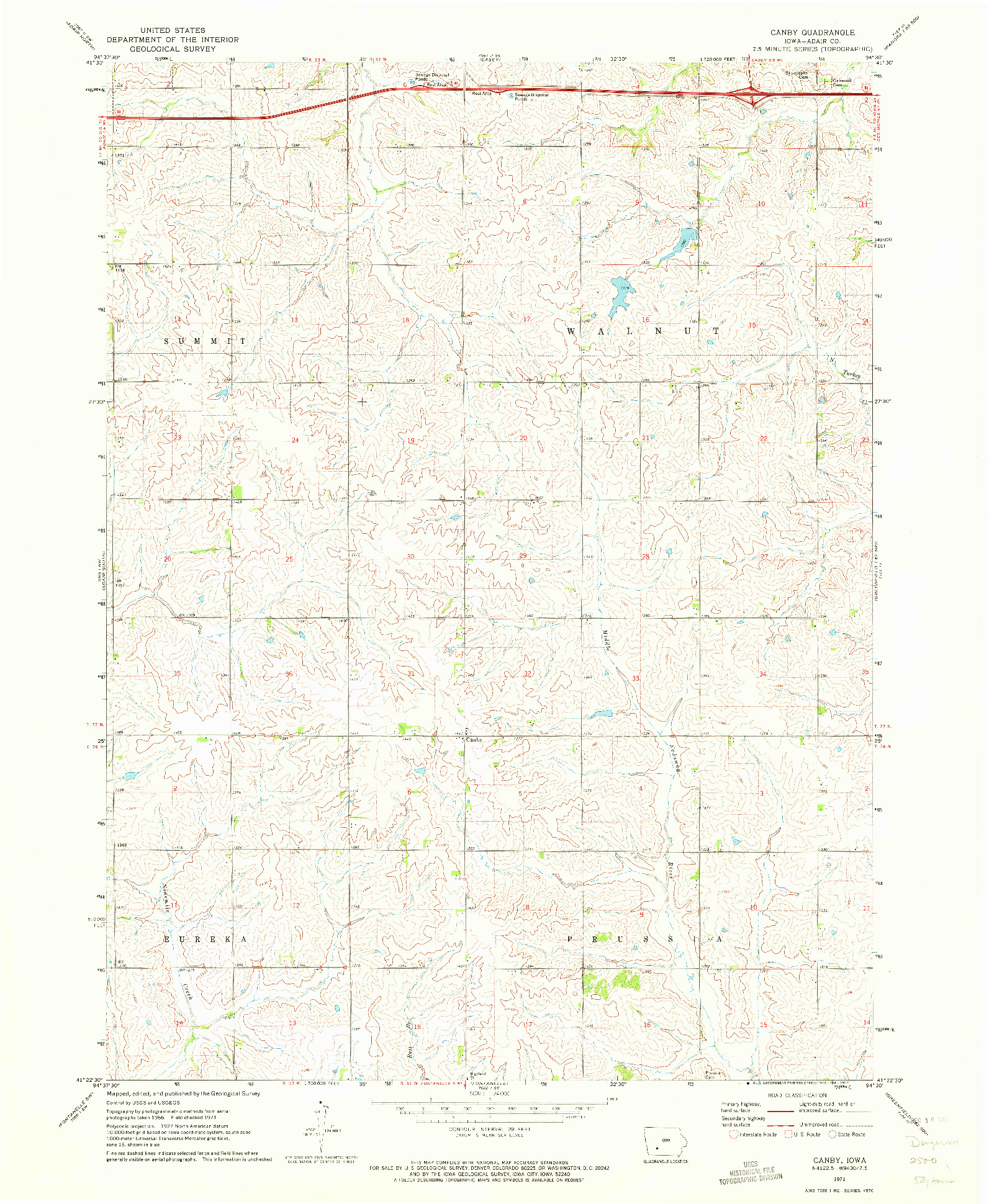 USGS 1:24000-SCALE QUADRANGLE FOR CANBY, IA 1971